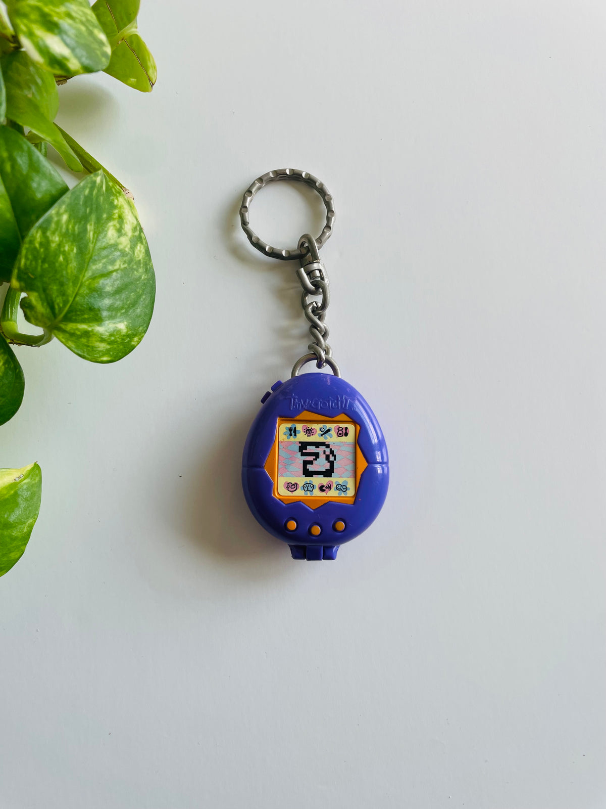 Vintage 1997 McDonald's Purple Toy Tamagotchi Keychain #1 - Opens Up / Storage Compartment