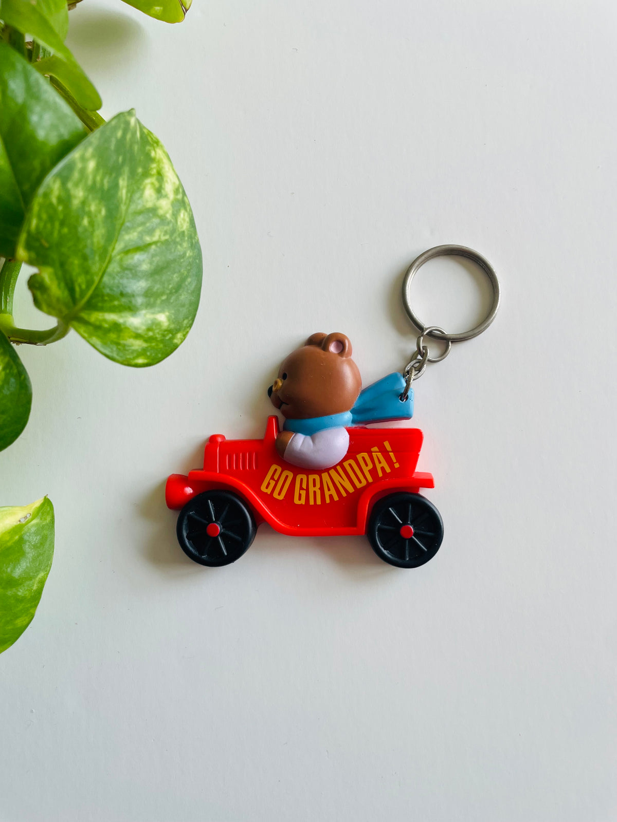 Vintage Go Grandpa! Bear Driving Car Keychain