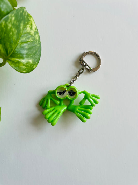 Vintage Green Alien Monster Keychain with Lenticular Flicker Open / Closed Eyes
