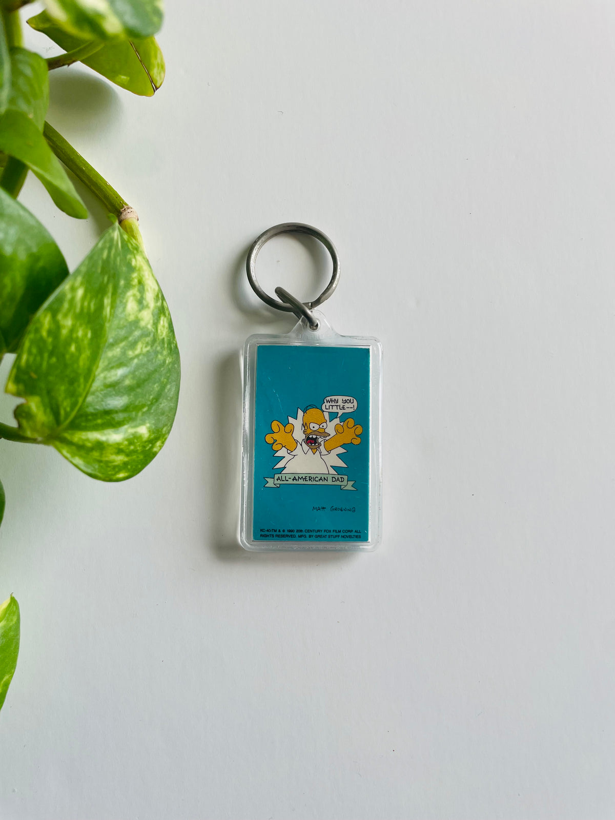 Vintage 1990 Simpsons Keychain - Homer All-American Dad