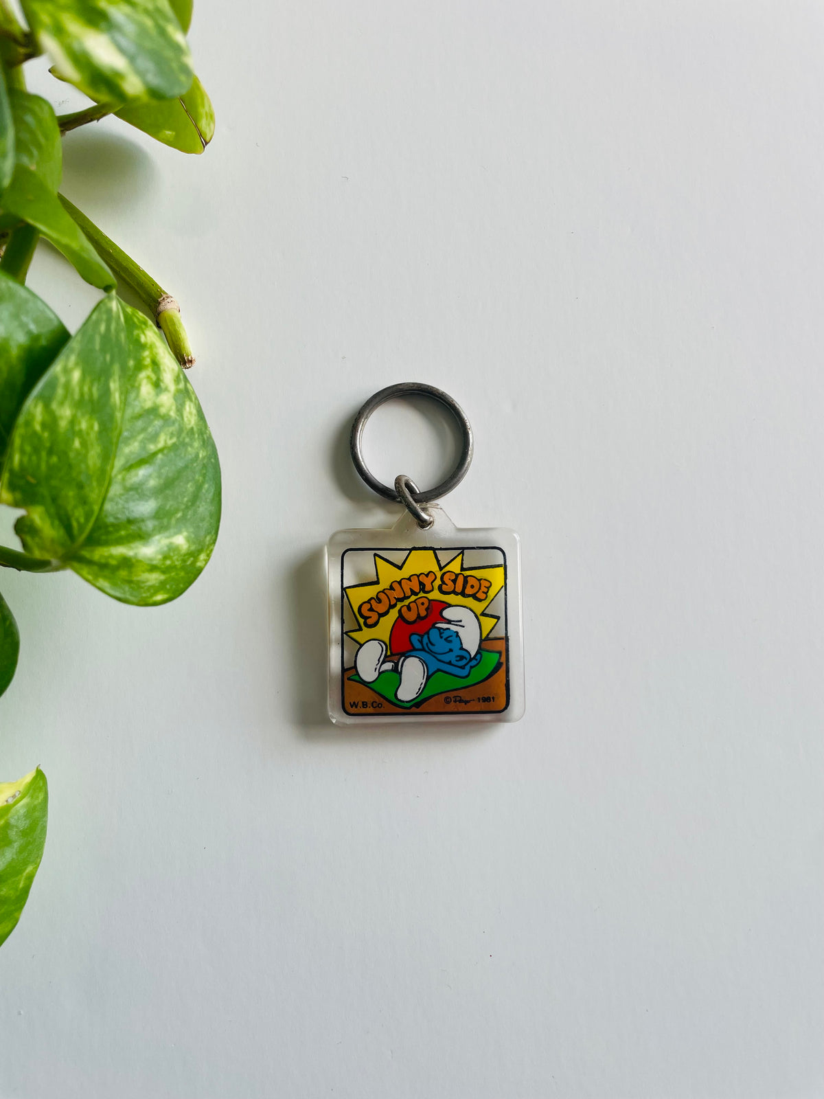 Vintage 1981 Sunny Side Up Smurf Cartoon Keychain