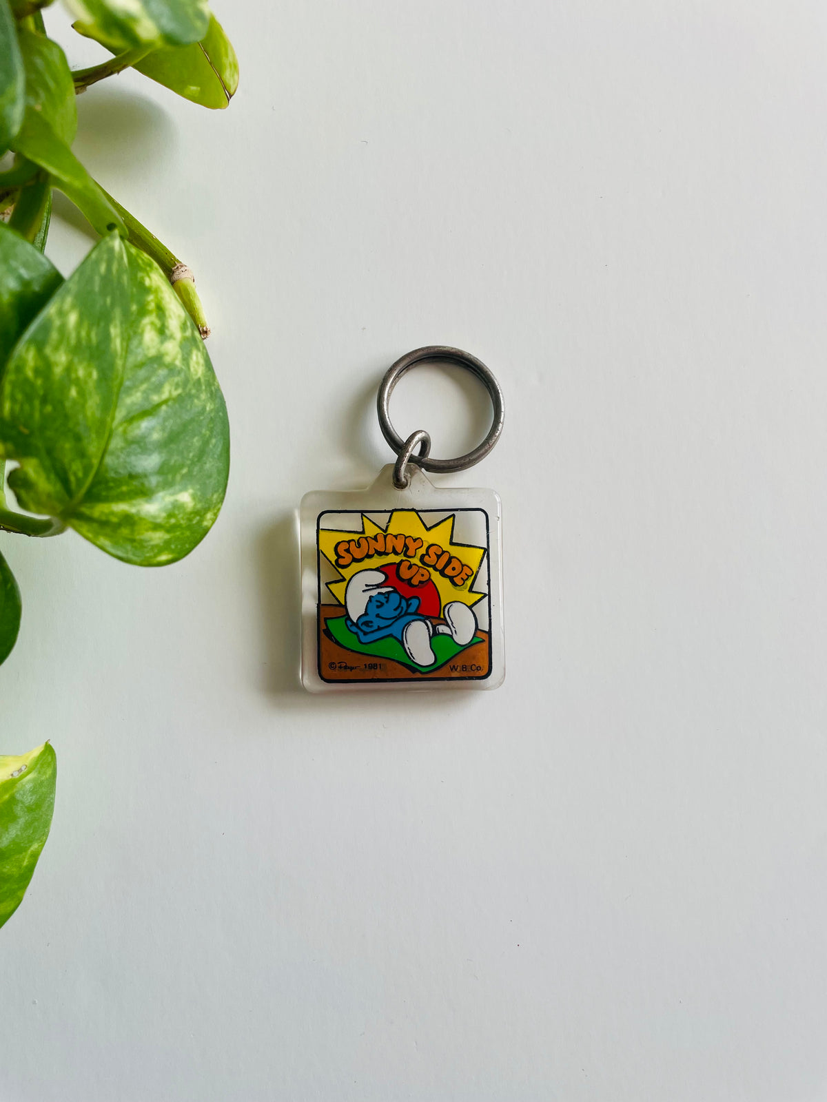 Vintage 1981 Sunny Side Up Smurf Cartoon Keychain