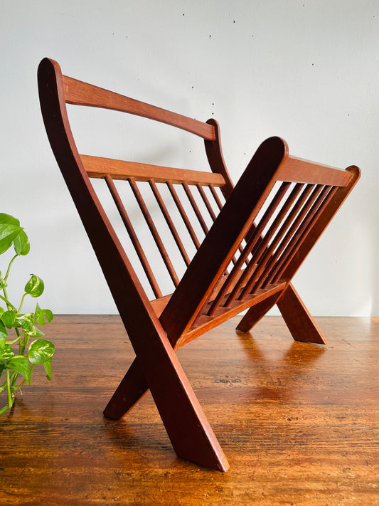 Vintage Mid-Century Modern Sculptural Folding Teak Wood Magazine Rack - Ernest Sohn for ETCO - MCM Design Style - For Shipping Please Read Note