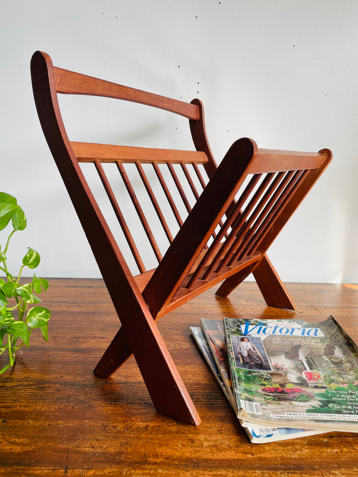 Vintage Mid-Century Modern Sculptural Folding Teak Wood Magazine Rack - Ernest Sohn for ETCO - MCM Design Style - For Shipping Please Read Note