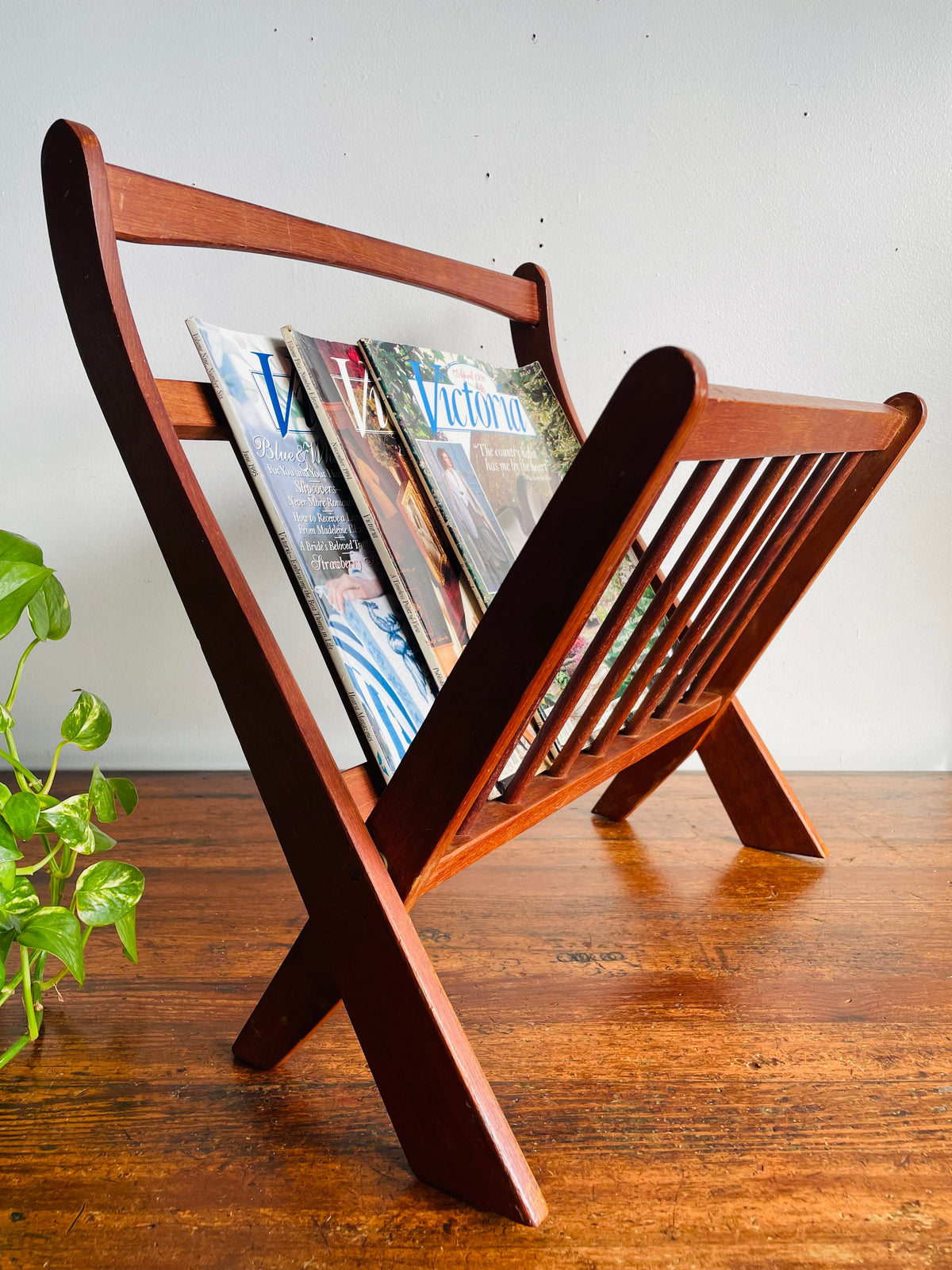 Vintage Mid-Century Modern Sculptural Folding Teak Wood Magazine Rack - Ernest Sohn for ETCO - MCM Design Style - For Shipping Please Read Note