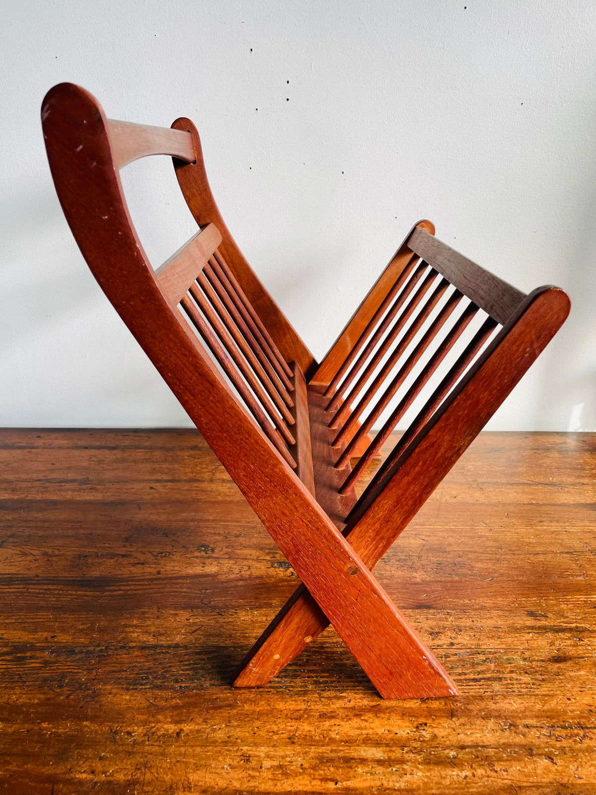 Vintage Mid-Century Modern Sculptural Folding Teak Wood Magazine Rack - Ernest Sohn for ETCO - MCM Design Style - For Shipping Please Read Note