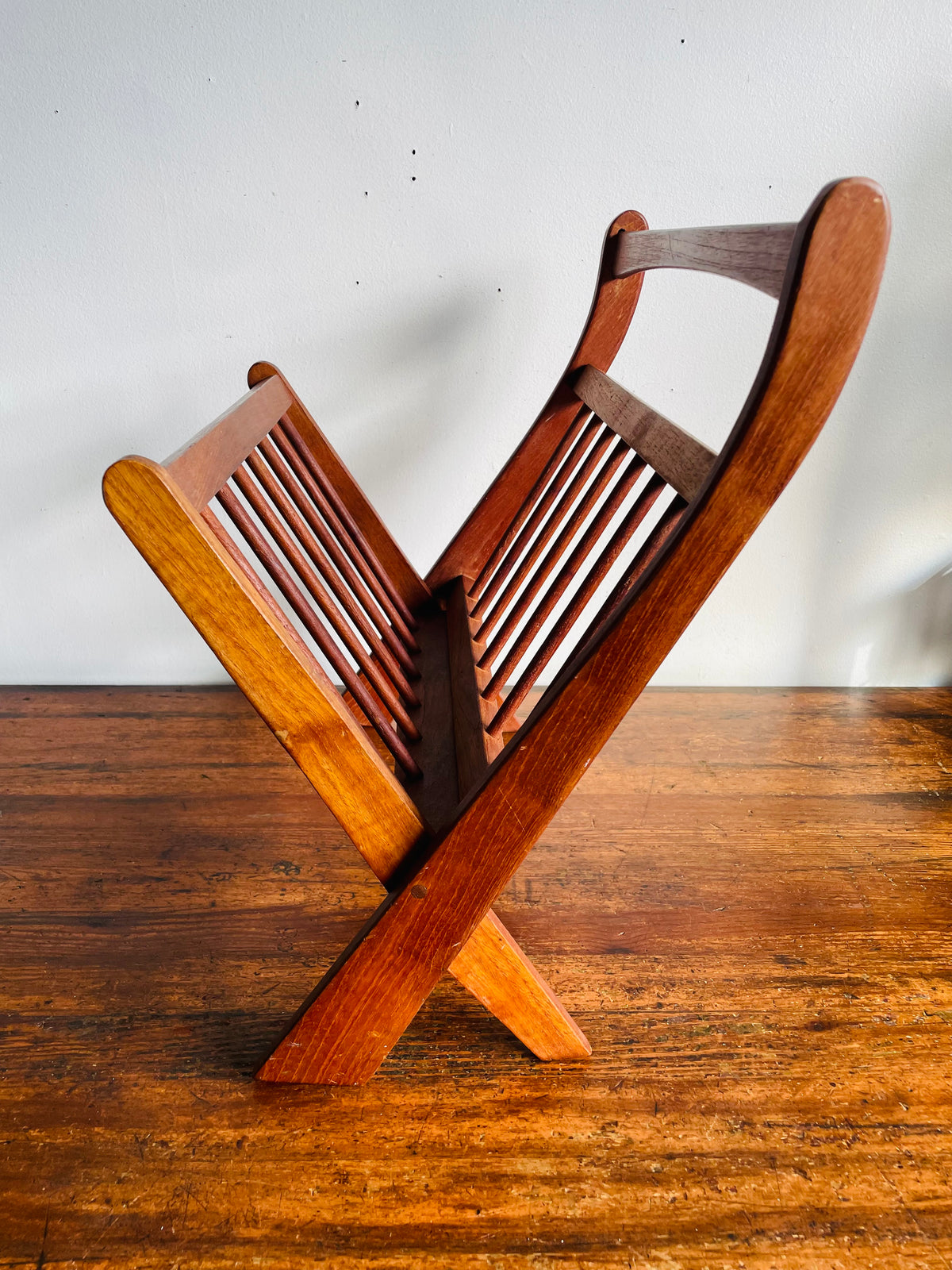 Vintage Mid-Century Modern Sculptural Folding Teak Wood Magazine Rack - Ernest Sohn for ETCO - MCM Design Style - For Shipping Please Read Note
