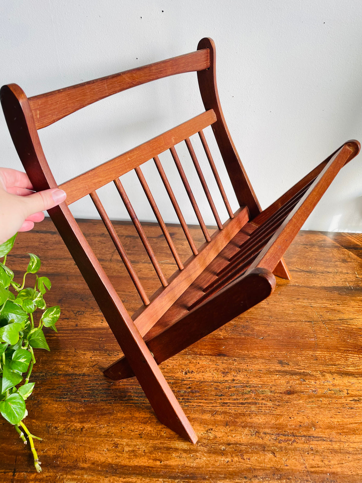Vintage Mid-Century Modern Sculptural Folding Teak Wood Magazine Rack - Ernest Sohn for ETCO - MCM Design Style - For Shipping Please Read Note