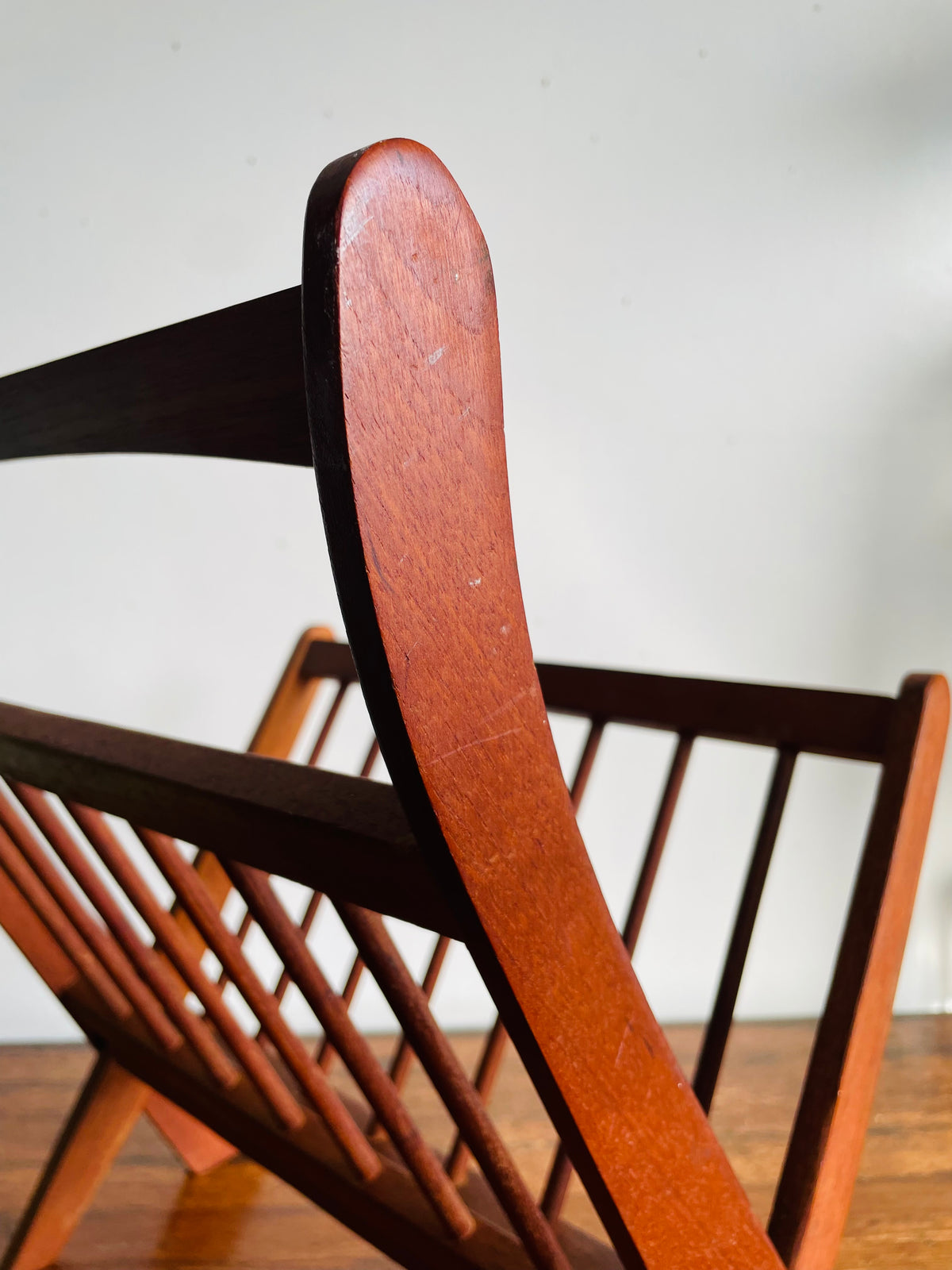 Vintage Mid-Century Modern Sculptural Folding Teak Wood Magazine Rack - Ernest Sohn for ETCO - MCM Design Style - For Shipping Please Read Note