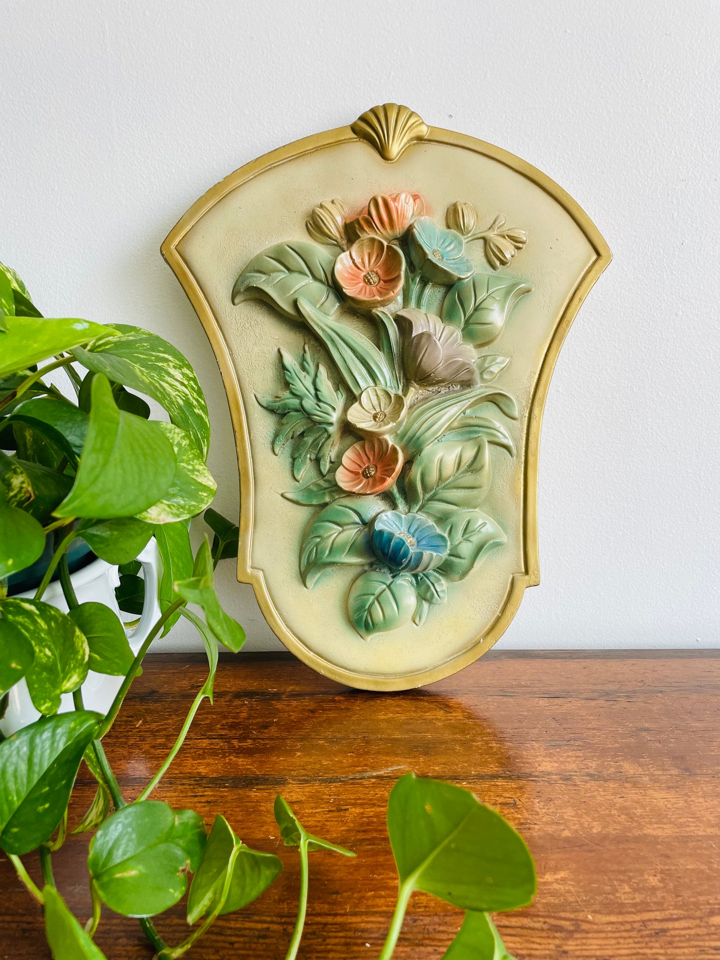 Floral Chalkware Wall Plaque Picture - Garden of Flowers