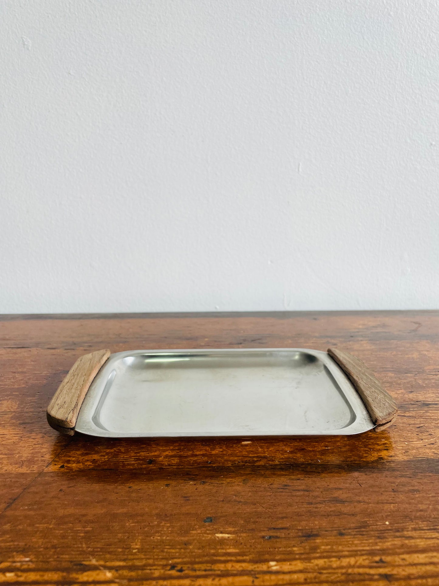 Small Steel Tray with Wooden Handles - Great for Business Cards!