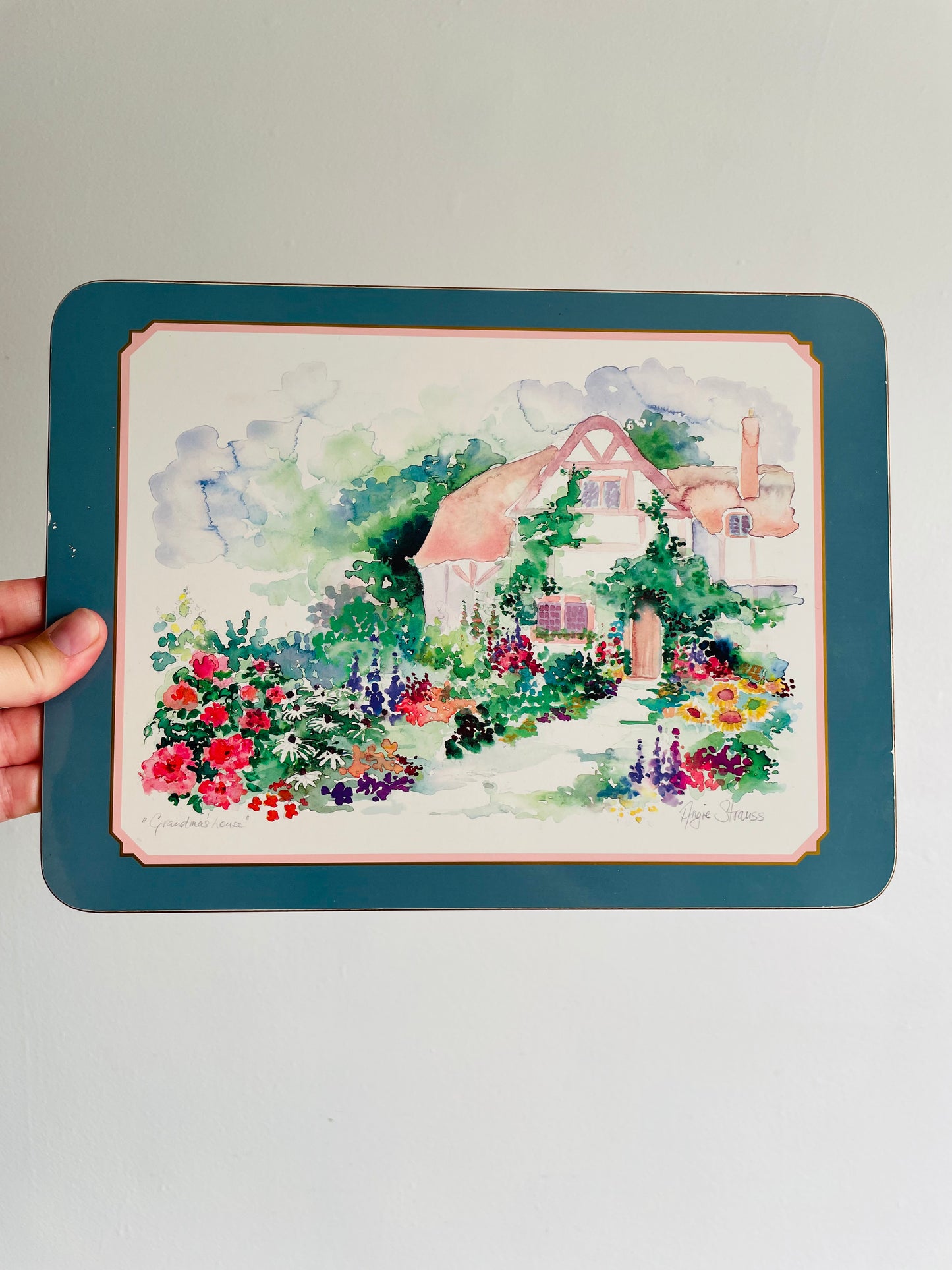 Angie Strauss Placemats with Cork Bottoms - Country Garden Cottage Scenes - Set of 3