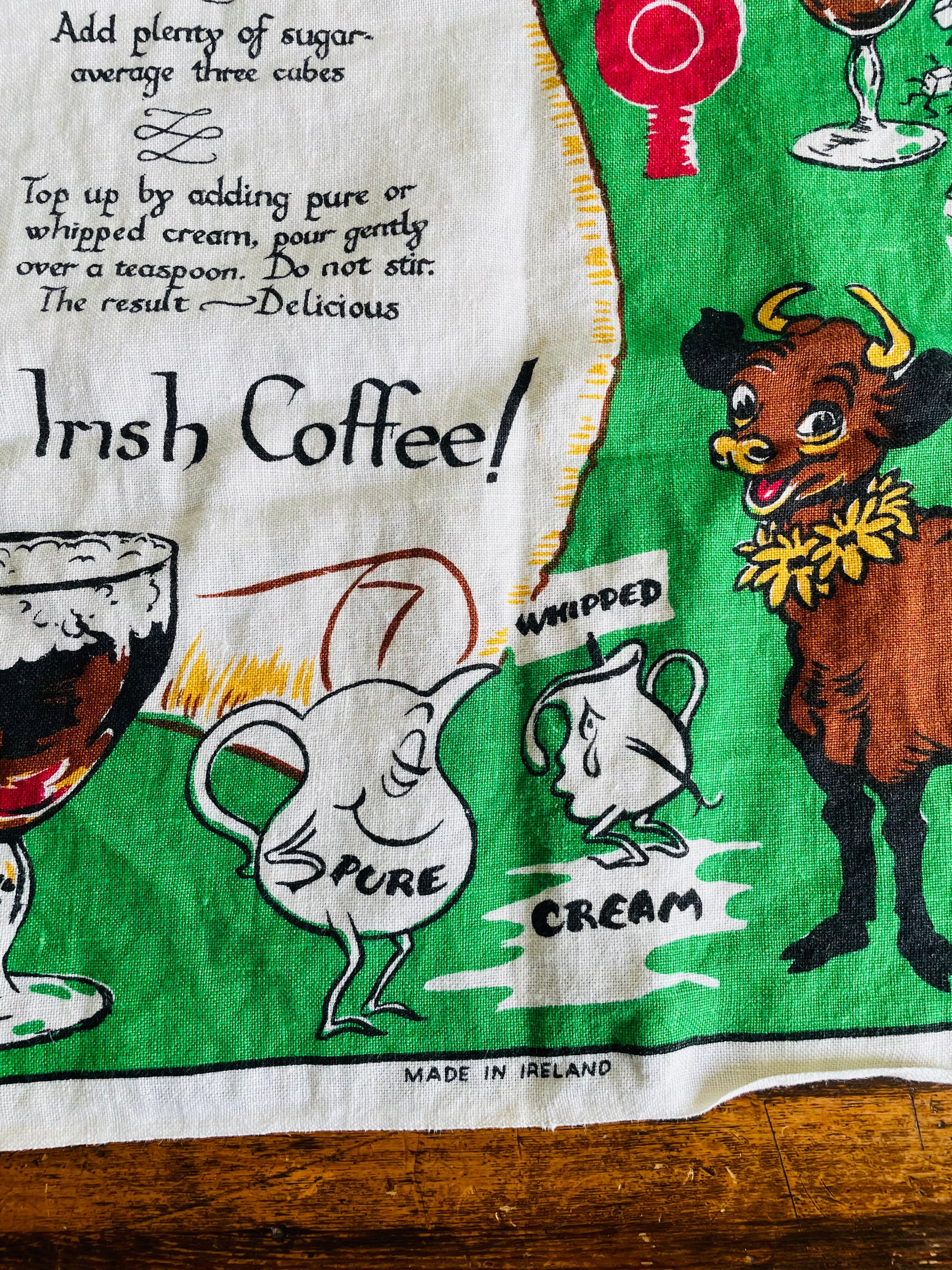 Irish Coffee Vintage Tea Towel / Vintage Coffee Bar Towel / 