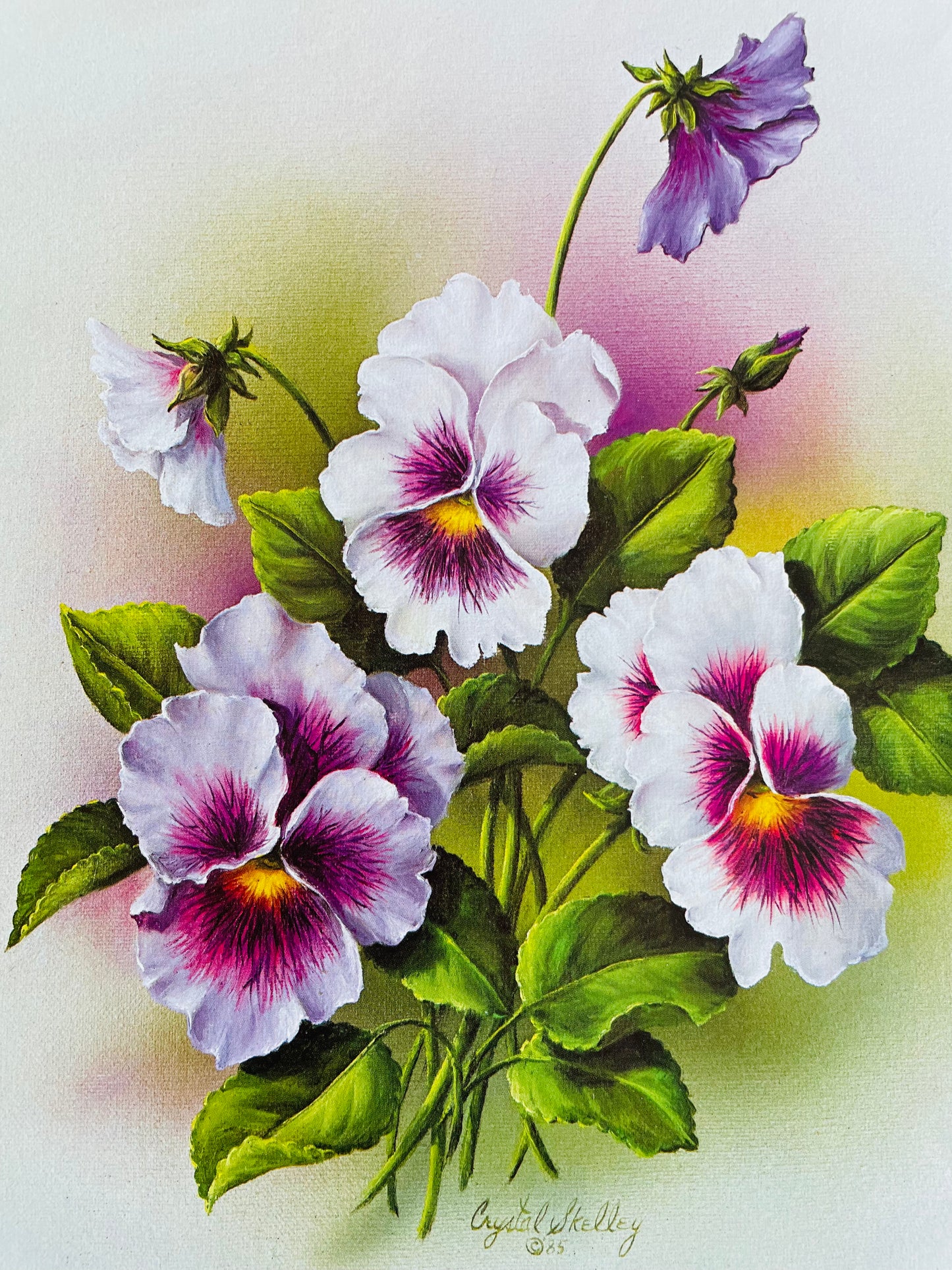 Pansies by Crystal Skelley (1986) Geme Art Inc. - Floral Lithograph Print Ready for Framing!
