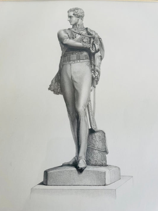The Young Hussar (The Late Lord Fitzgibbon) Engraving of Statue Mat Print (14.5" by 17")
