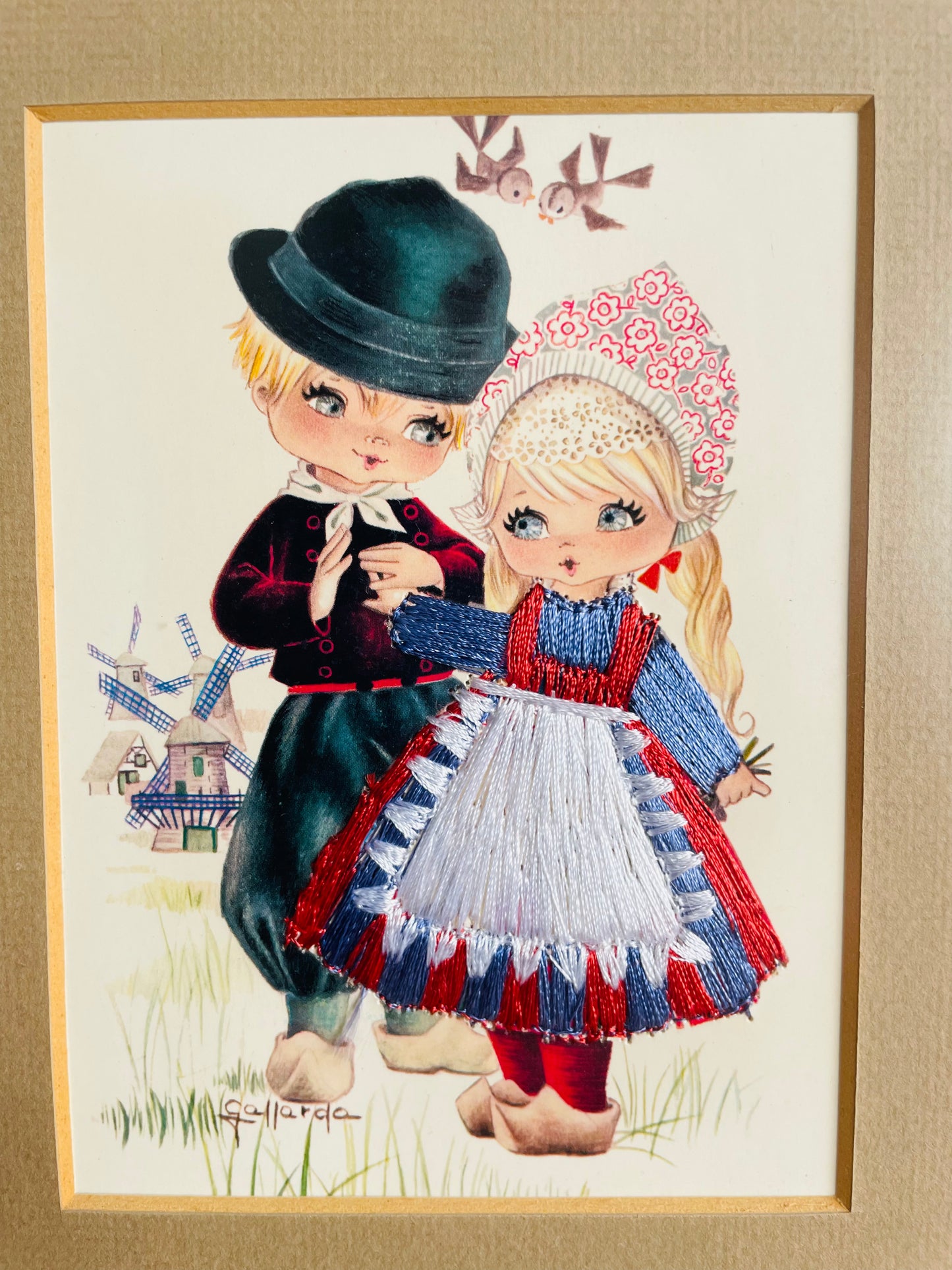 Vintage Fallarda Framed Prints with Embroidery Details - Dutch Children