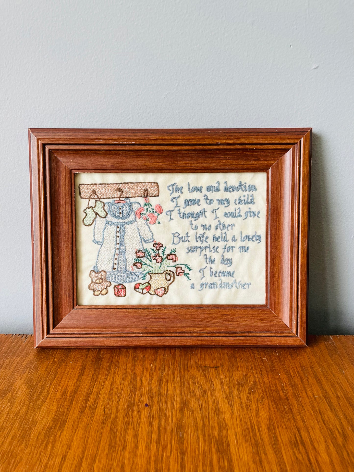 The Sweetest Framed Needlepoint Embroidery Ever - A Message from a Grandmother to a Grandchild