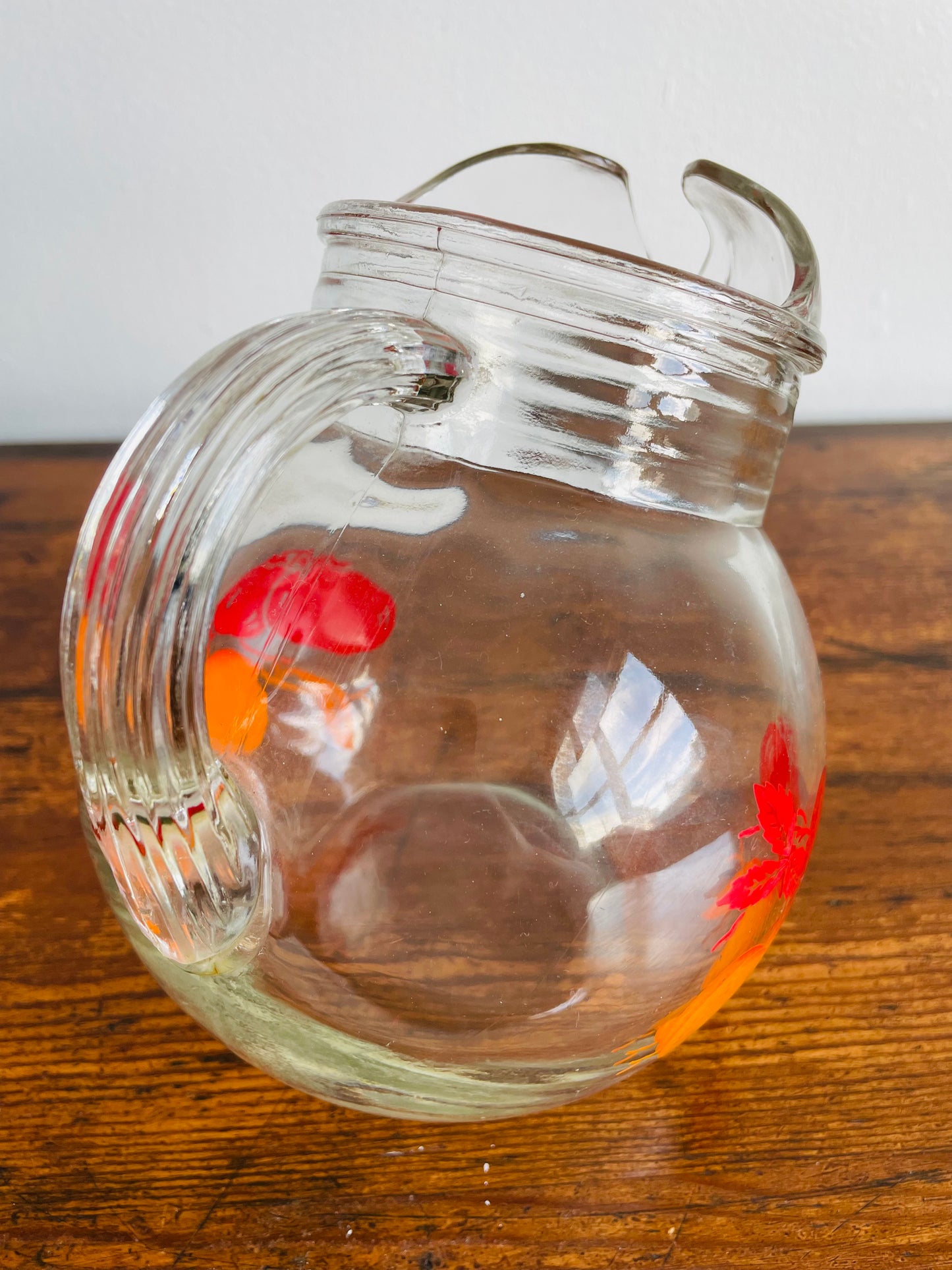 Vintage 1950s to 1960s Clear Glass Beverage Carafe Red Rose Anchor