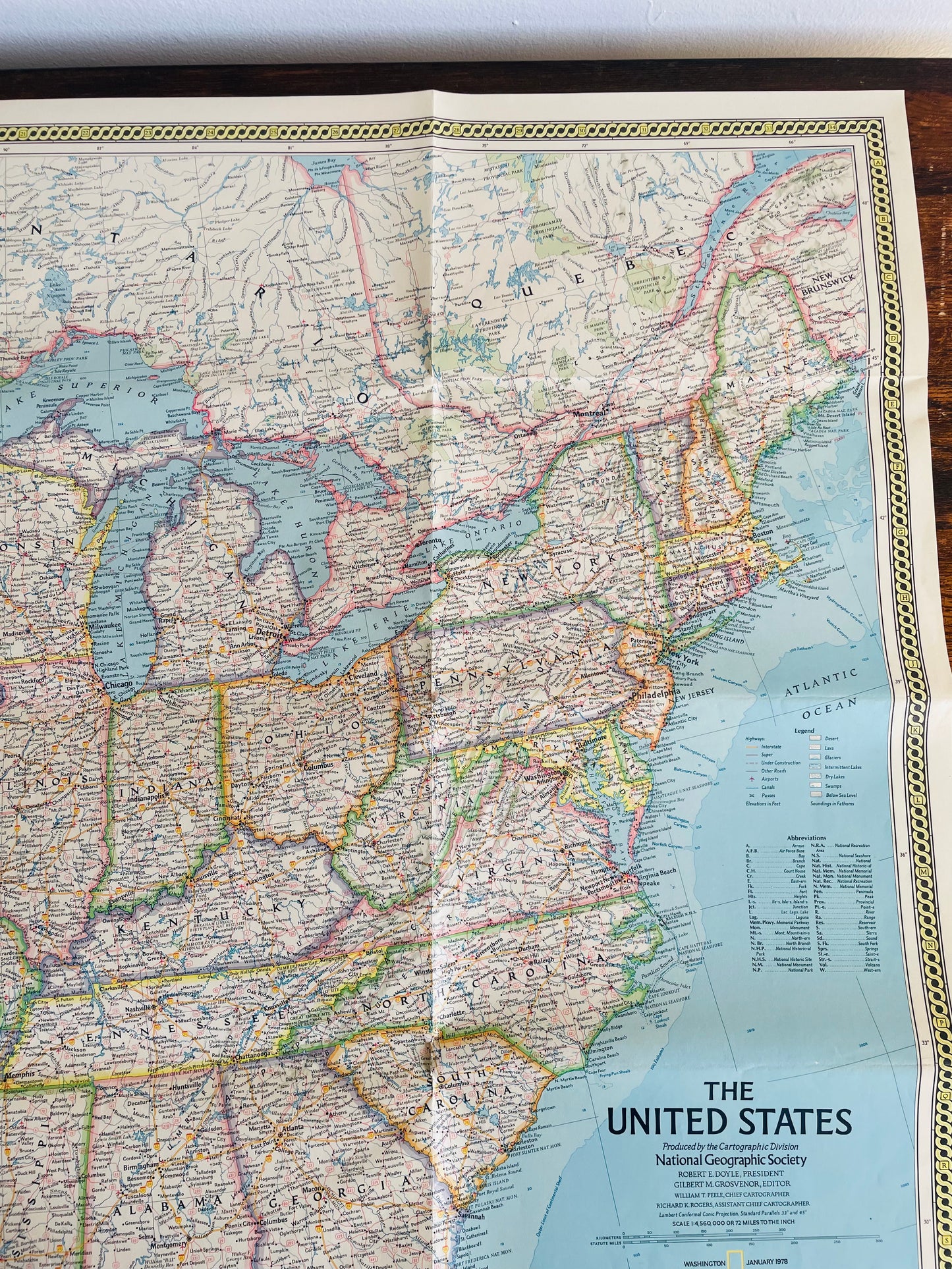 January 1978 National Geographic Giant USA Wall Map