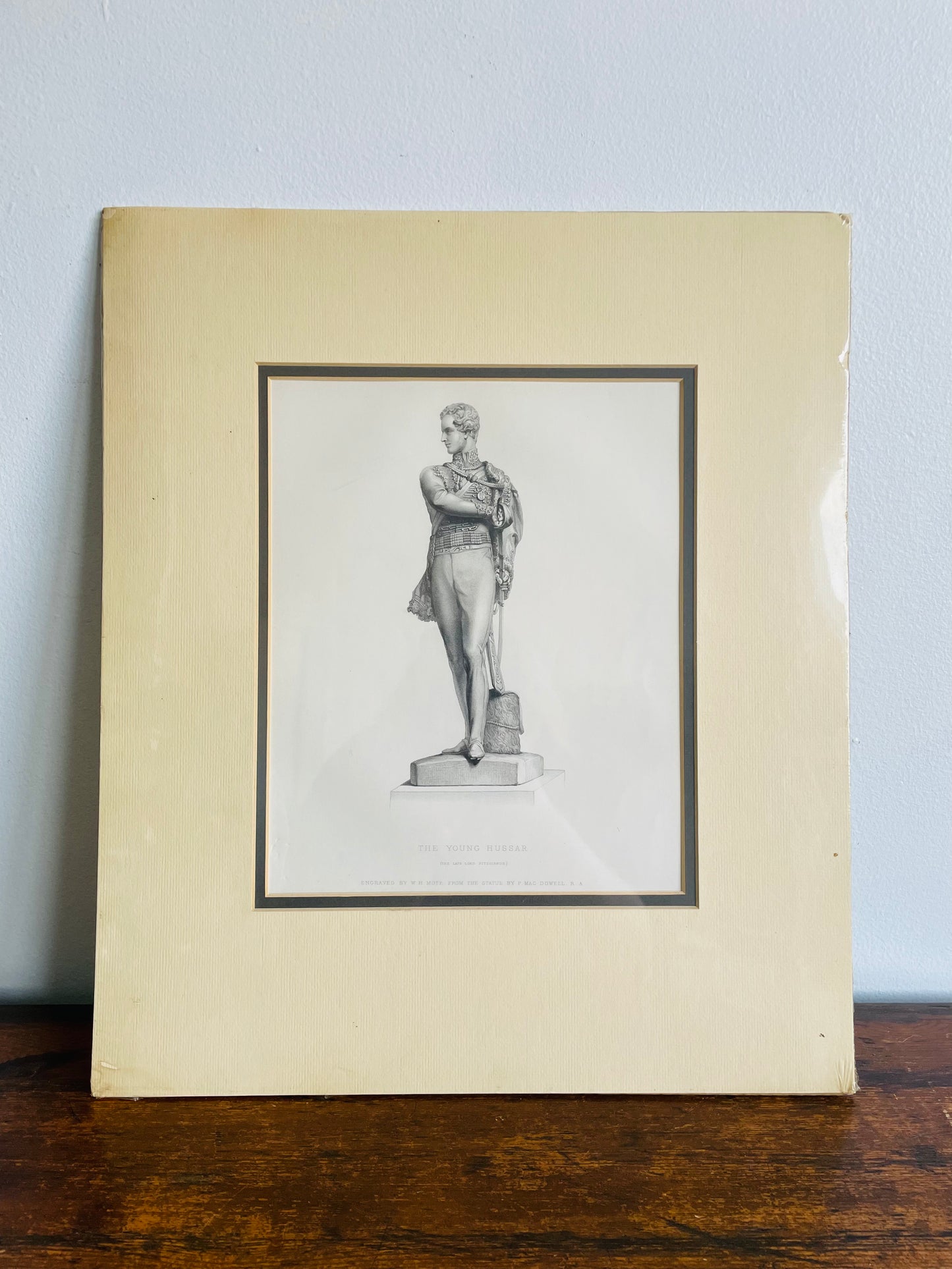 The Young Hussar (The Late Lord Fitzgibbon) Engraving of Statue Mat Print (14.5" by 17")