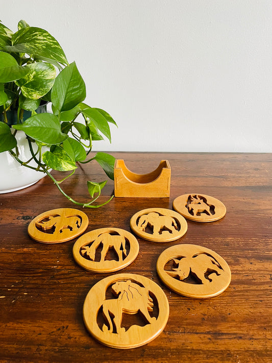 Safari Animals Wooden Coasters in Box - Set of 6