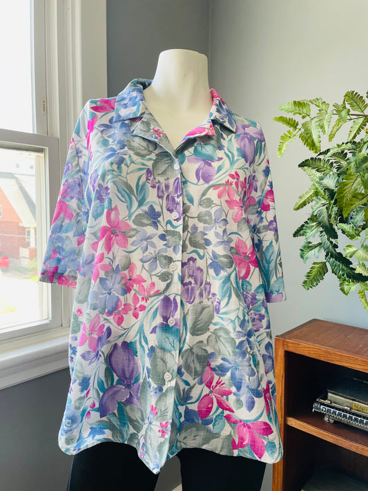 Vintage D’Aillard’s Button-Up Floral T-Shirt or Beach Cover-Up