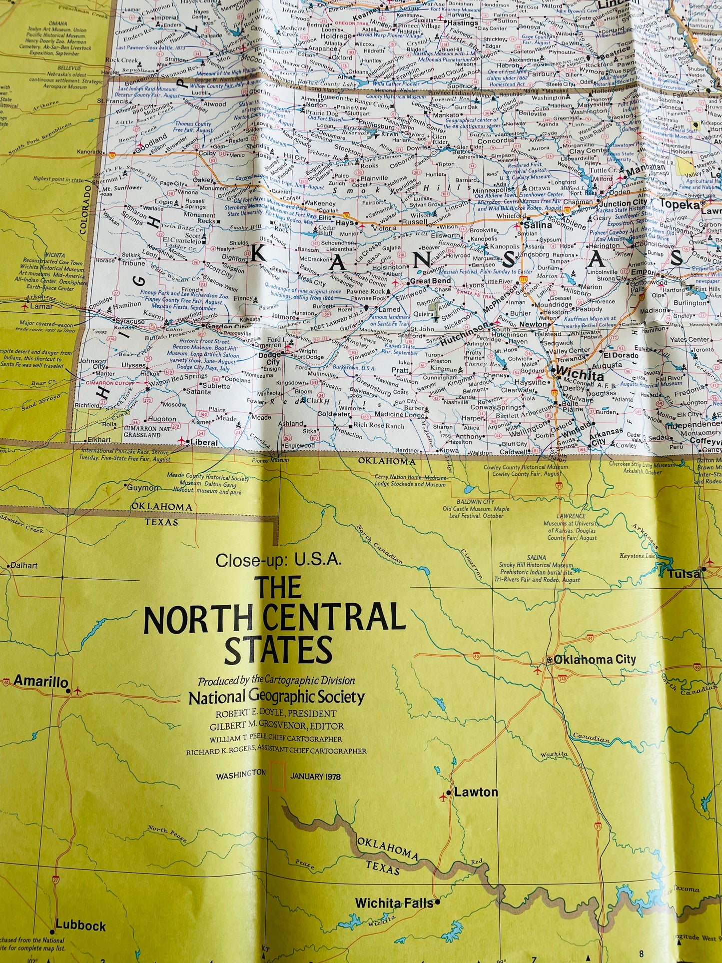 1978 National Geographic Close-Up USA Map - North Dakota, South Dakota, Nebraska, Kansas, Minnesota, Iowa, Missouri