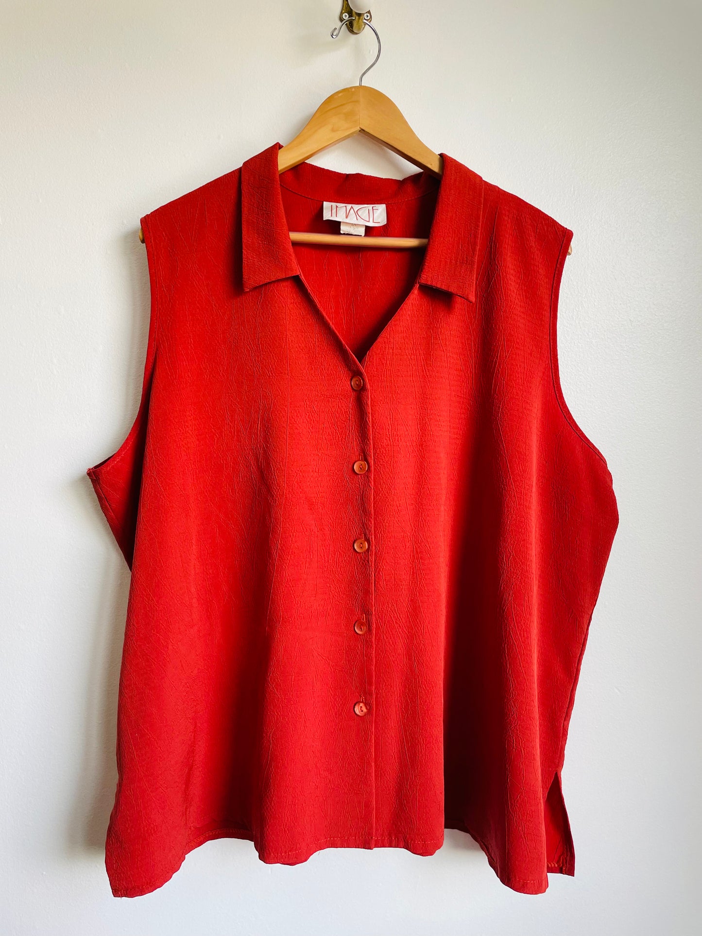 Vintage IMAGE Brand Rust Red Button Up Sleeveless Top with Dagger Collar - Size 3x