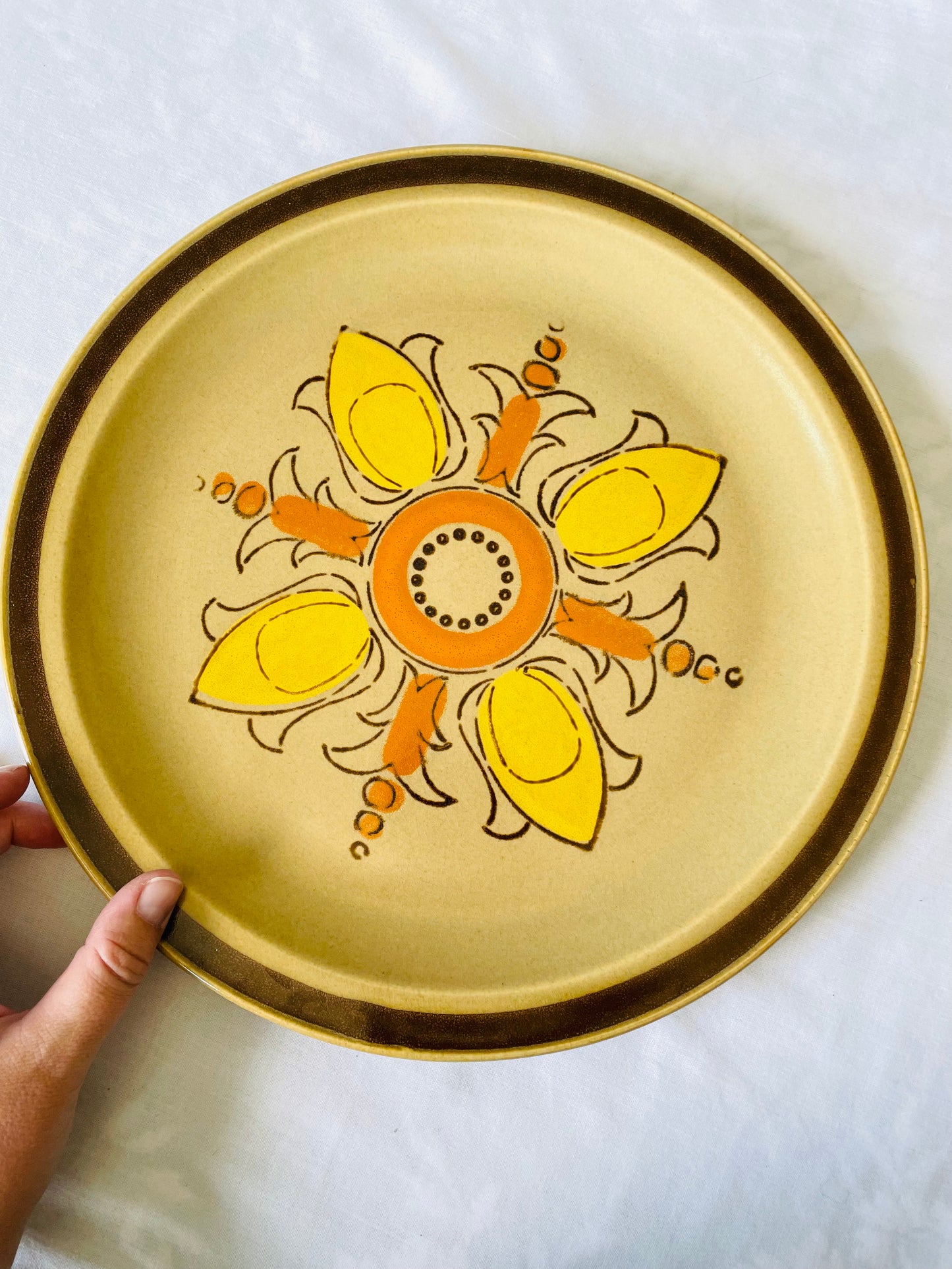 Vintage Hearthside Hand Painted Stoneware Fleur de Lis Japan Giant Plate or Serving Dish