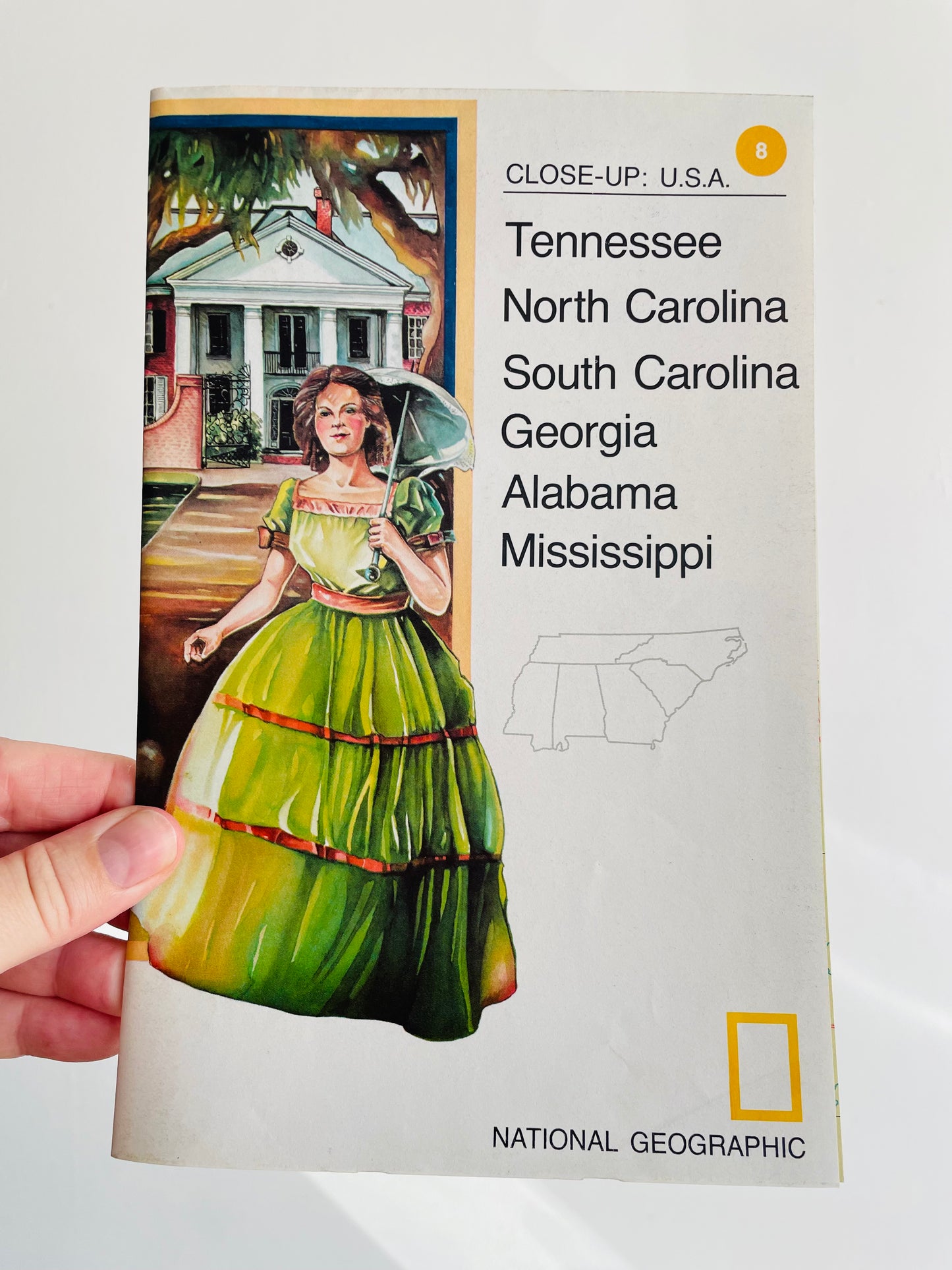 1978 National Geographic Close-Up USA Map - Tennessee, North Carolina, South Carolina, Georgia, Alabama, Mississippi