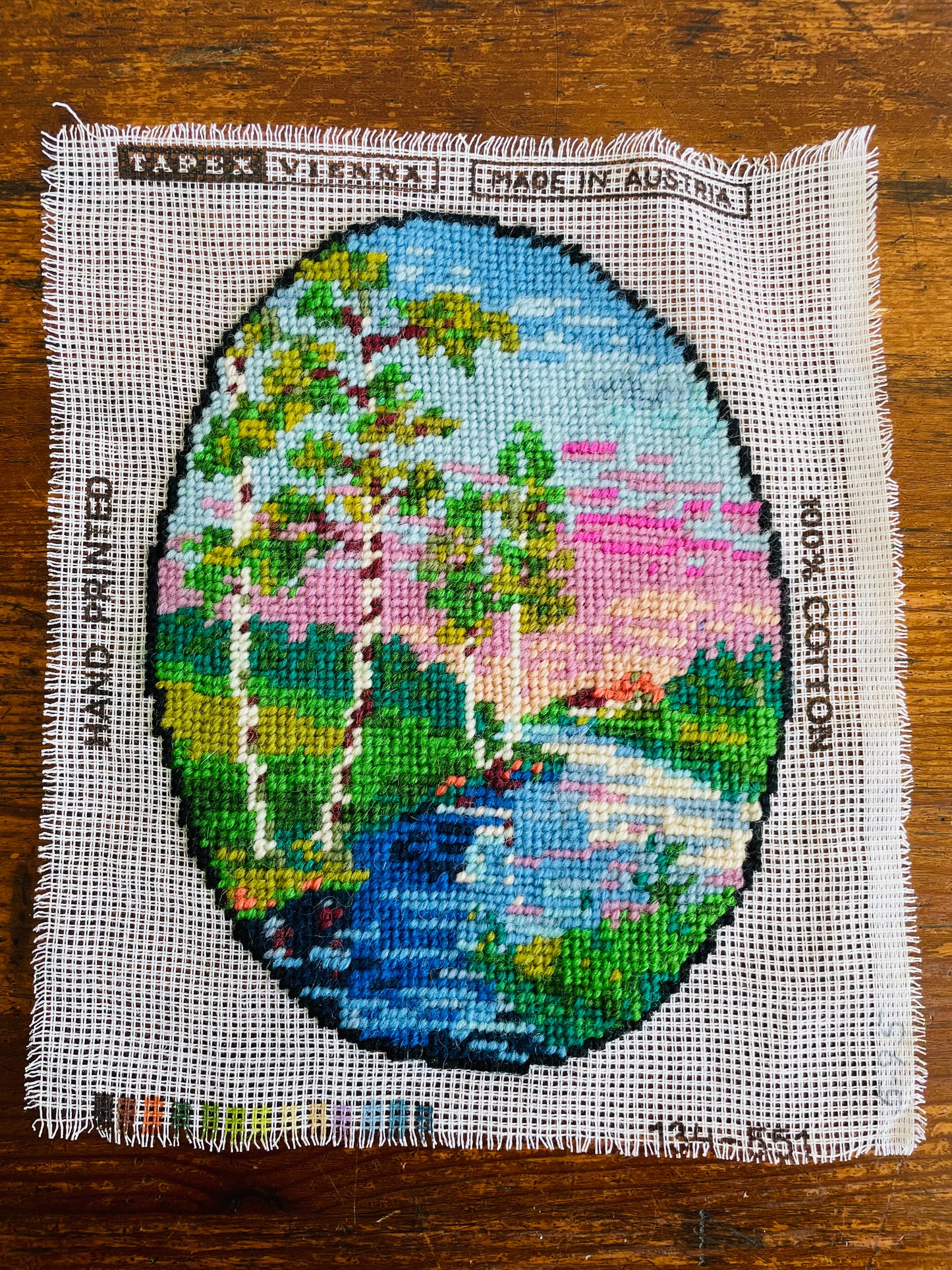 Ready to Frame Embroidery Panel - River & Trees - Made in Vienna, Austria