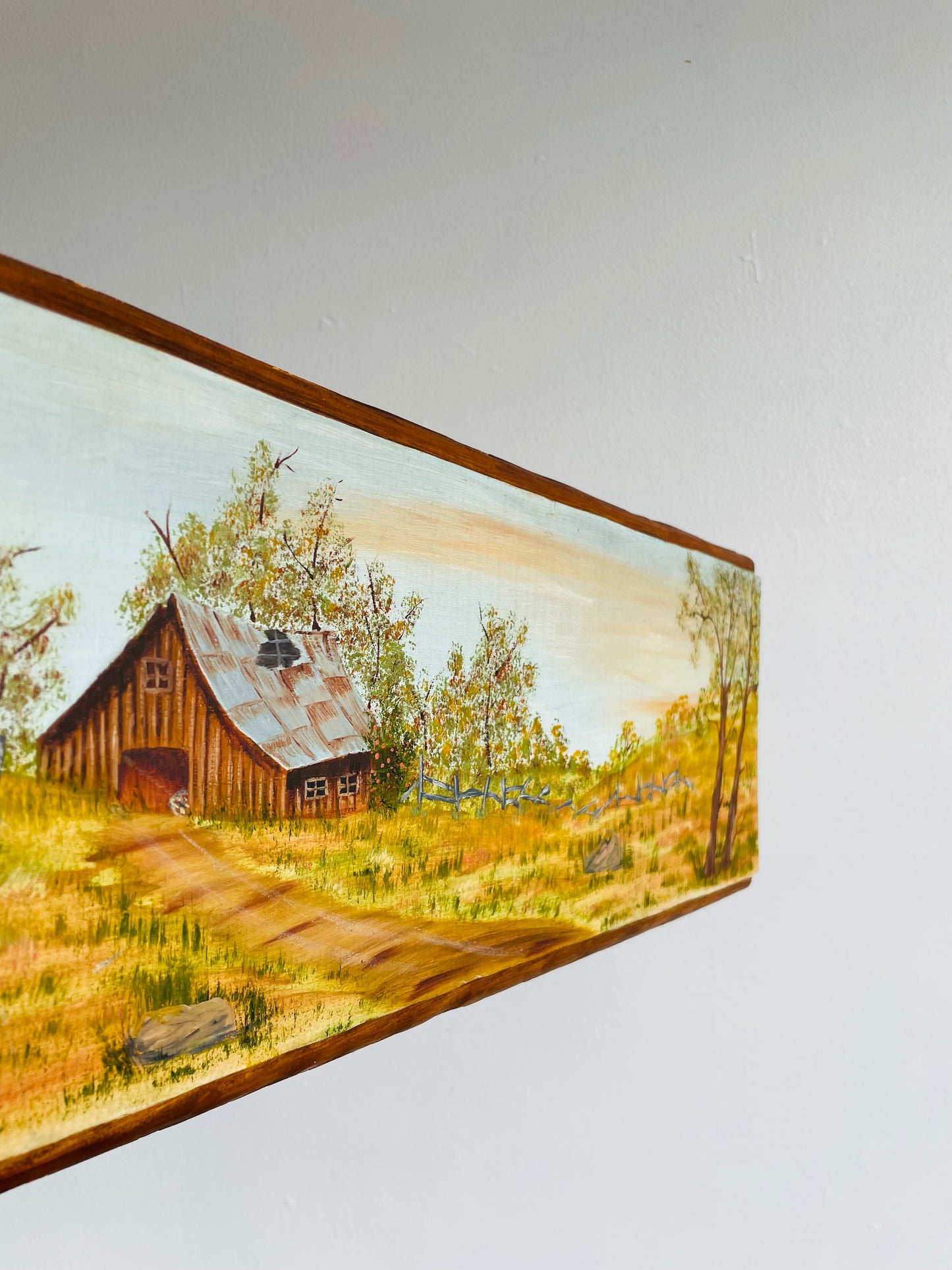 Original Art - Painting of Cabin & Nature on Wood Plank