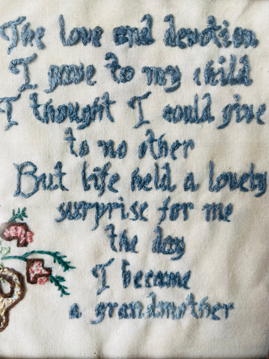 The Sweetest Framed Needlepoint Embroidery Ever - A Message from a Grandmother to a Grandchild