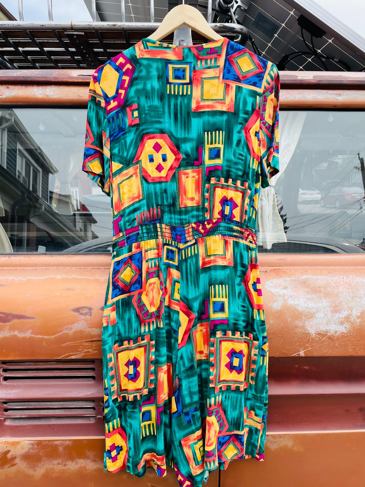 Vintage Funky & Bright Romper with Geometric Design & Pockets