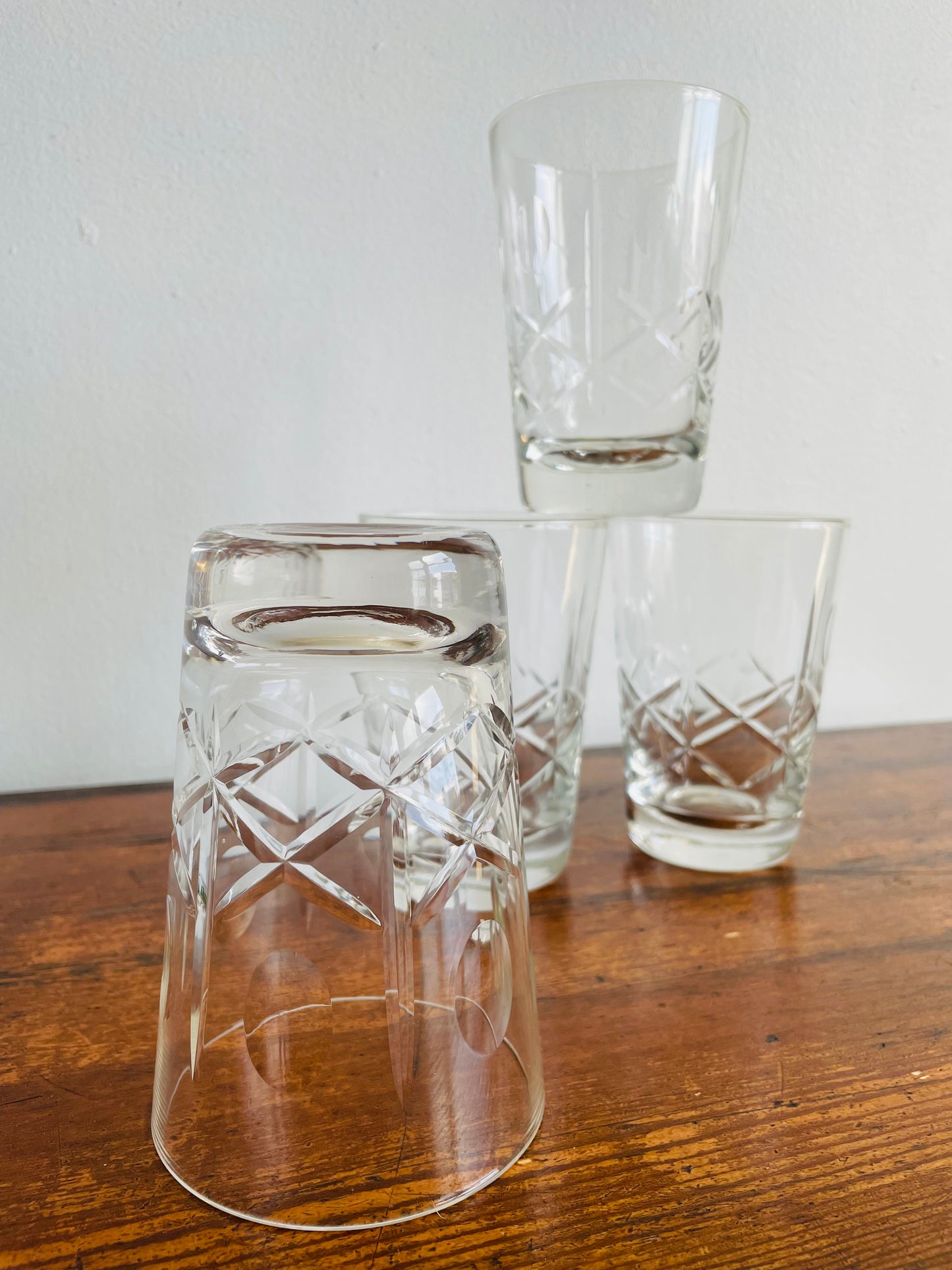 Clear Drinking Glasses or Cocktail Tumblers with Cut Glass Design - Set of 4