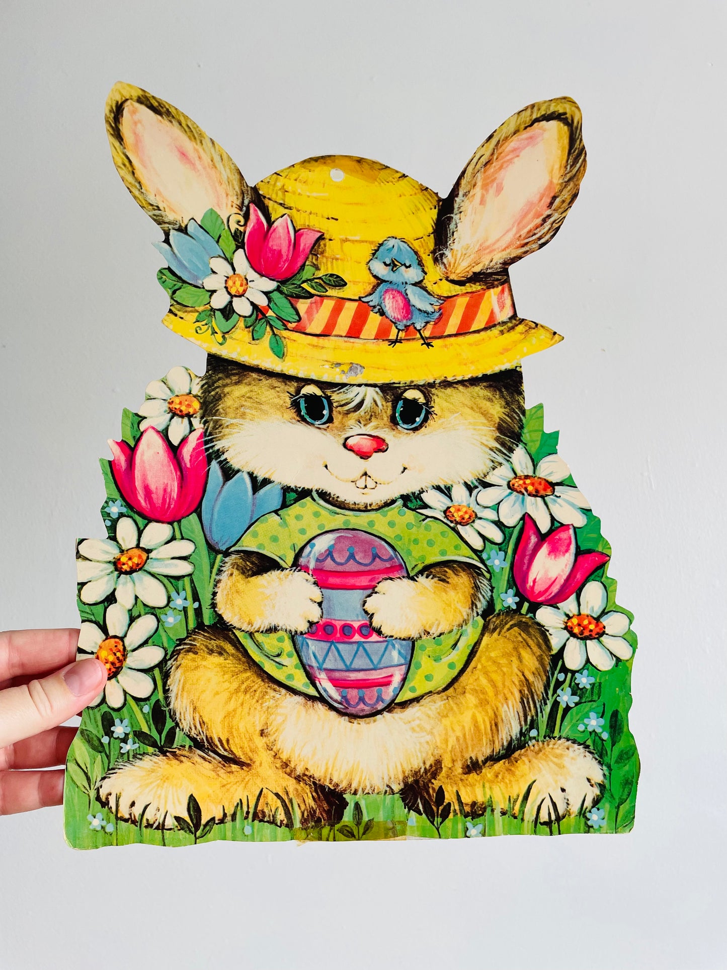 Vintage Easter Cardboard Cutout - Bunny with Hat - Printed in USA