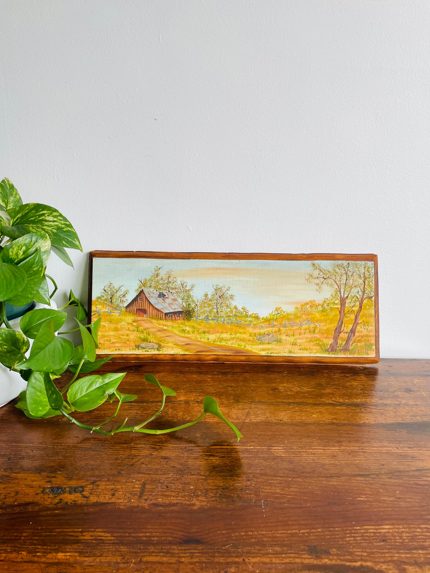 Original Art - Painting of Cabin & Nature on Wood Plank