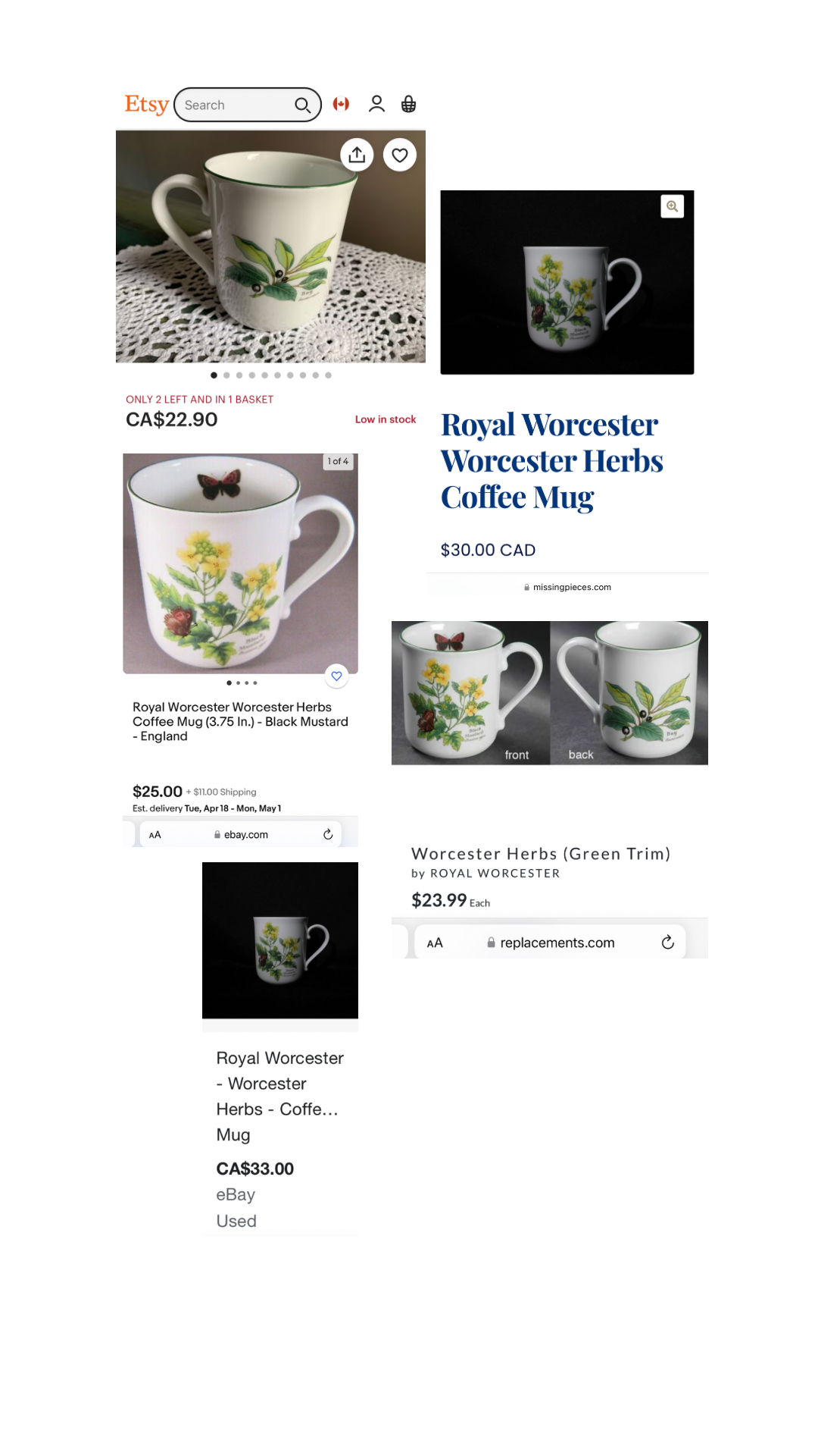 Royal Worcester Fine Porcelain - Worcester Herbs Wild Thyme & Sage Mug - 1990 England