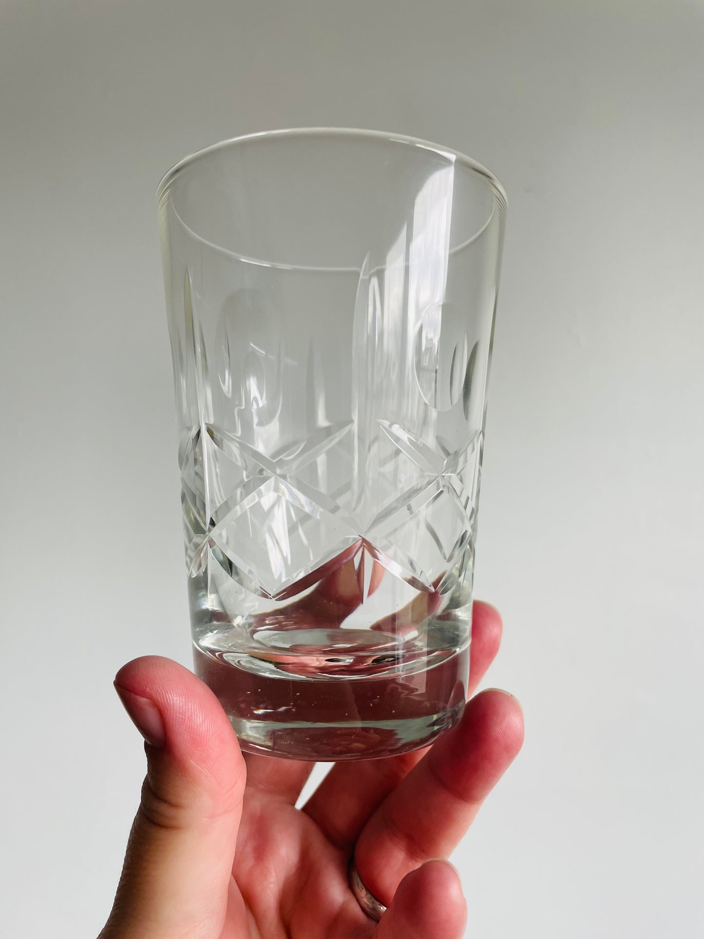 Clear Drinking Glasses or Cocktail Tumblers with Cut Glass Design - Set of 4