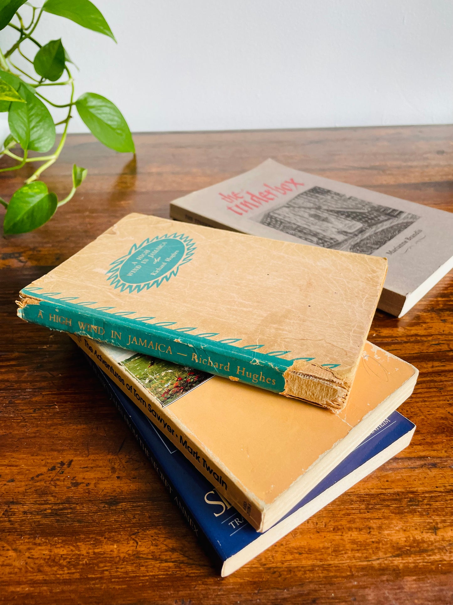 Young Adult Vintage Book Bundle - Anne Frank, Tom Sawyer, High Wind Jamaica, Tinderbox