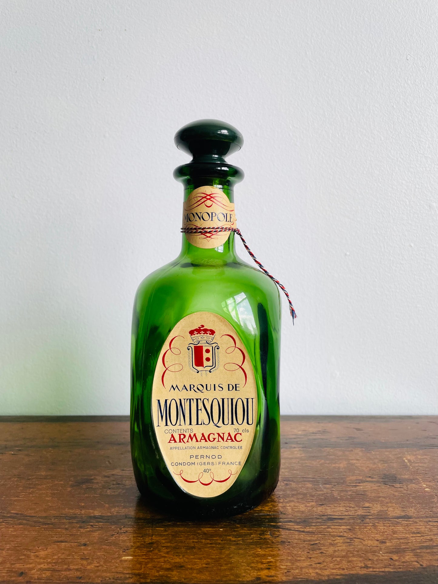 1960s/70s Marquis De Montesquiou Armagnac French Brandy Green Glass Bottle
