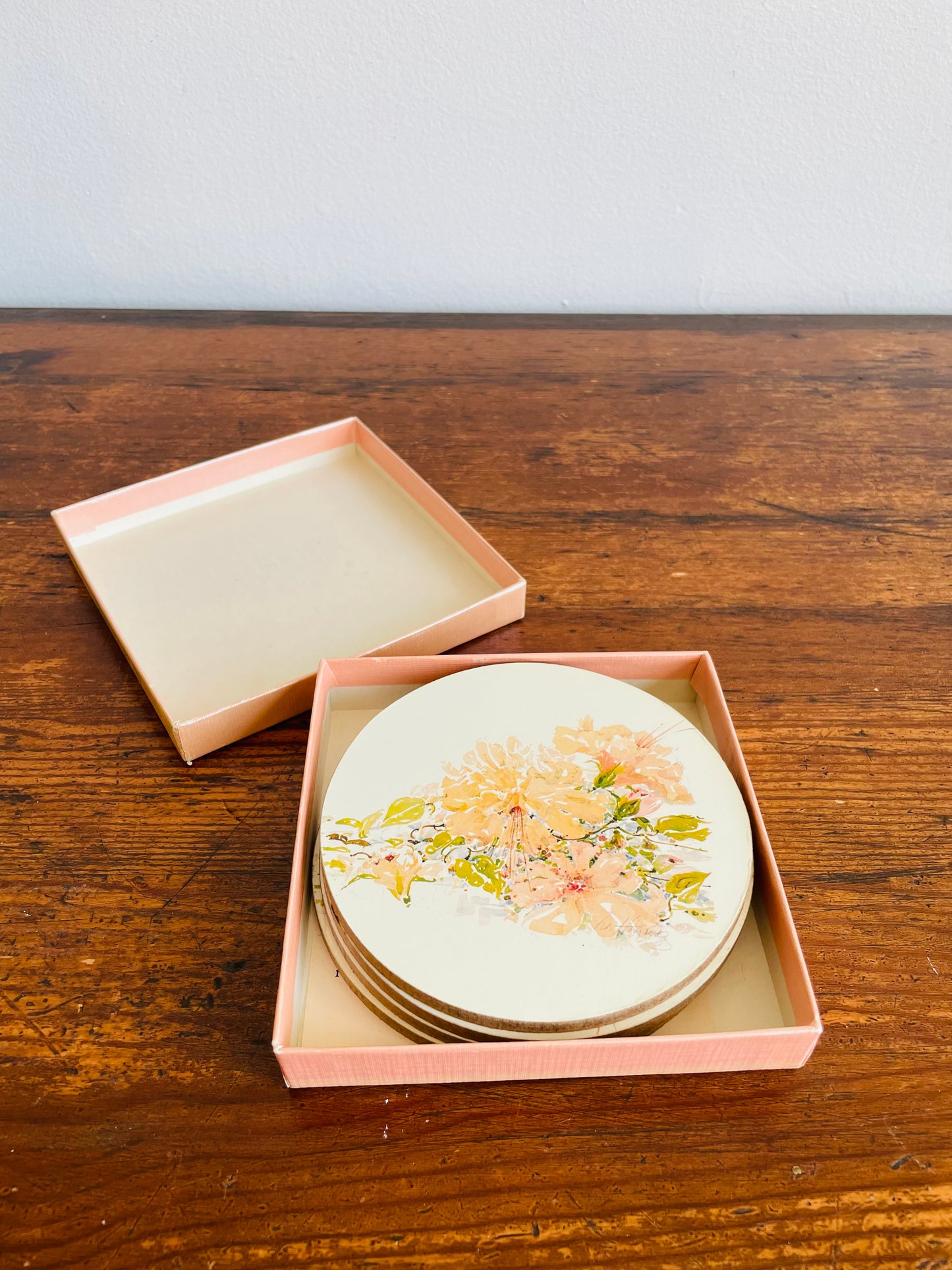 Canadian Watercolourist & Designer Loi Hathaway - Pink Floral Coasters in Original Box - Set of 4
