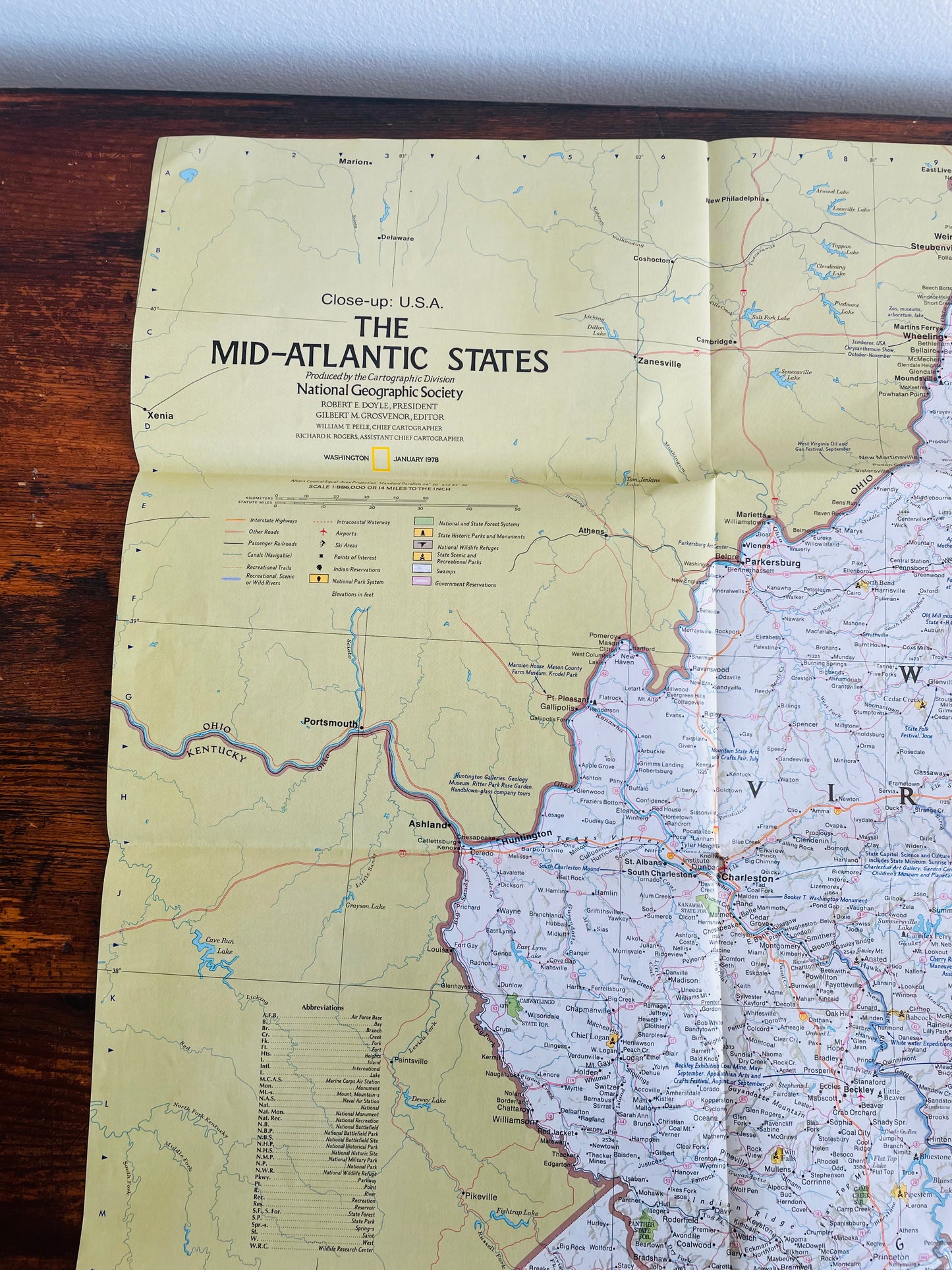 1978 National Geographic Close-Up USA Map - Maryland, Virginia, Delaware, West Virginia