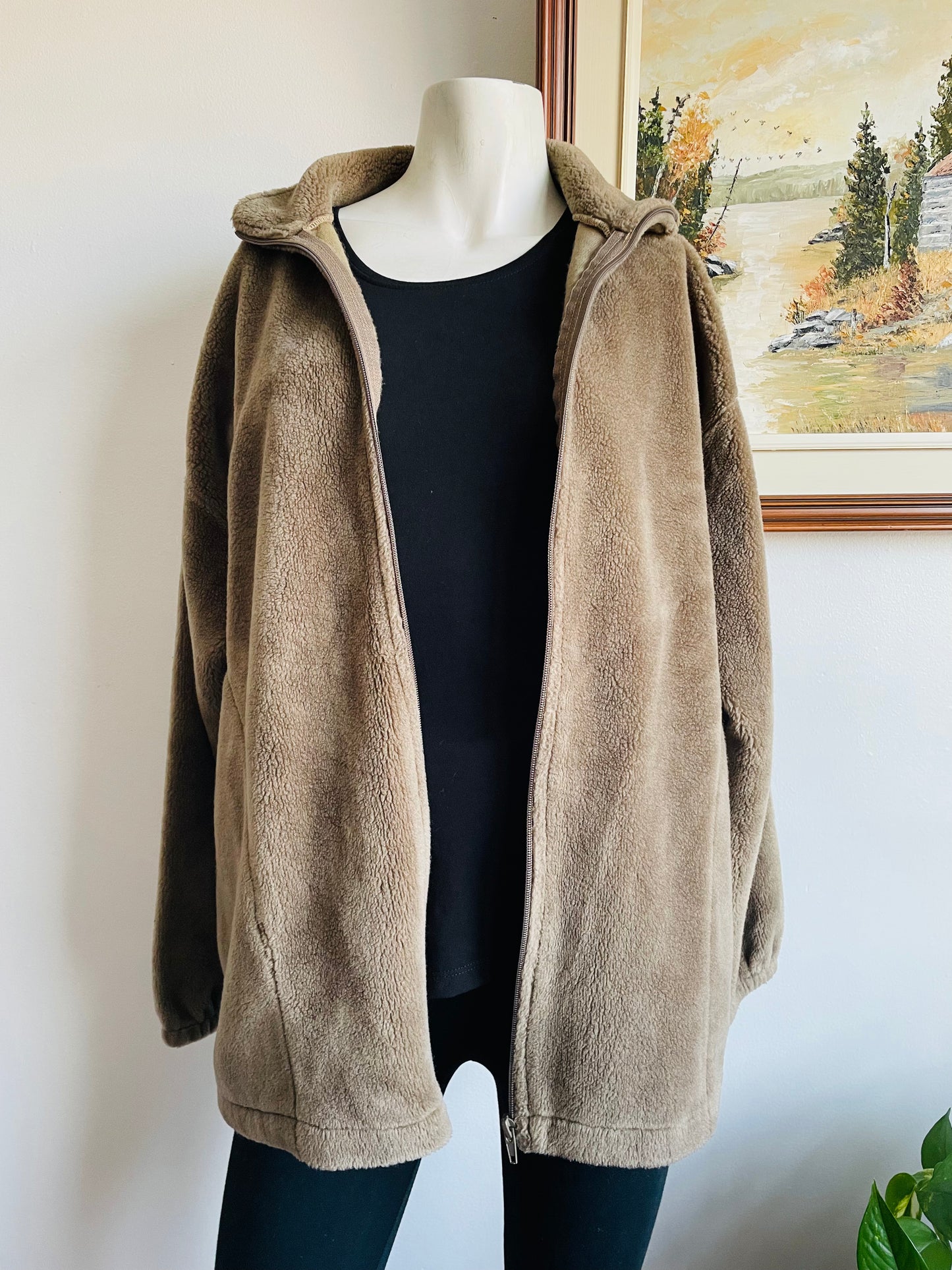 Cozy Brown Sherpa Fleece Zippered Sweater Jacket - Made in Canada