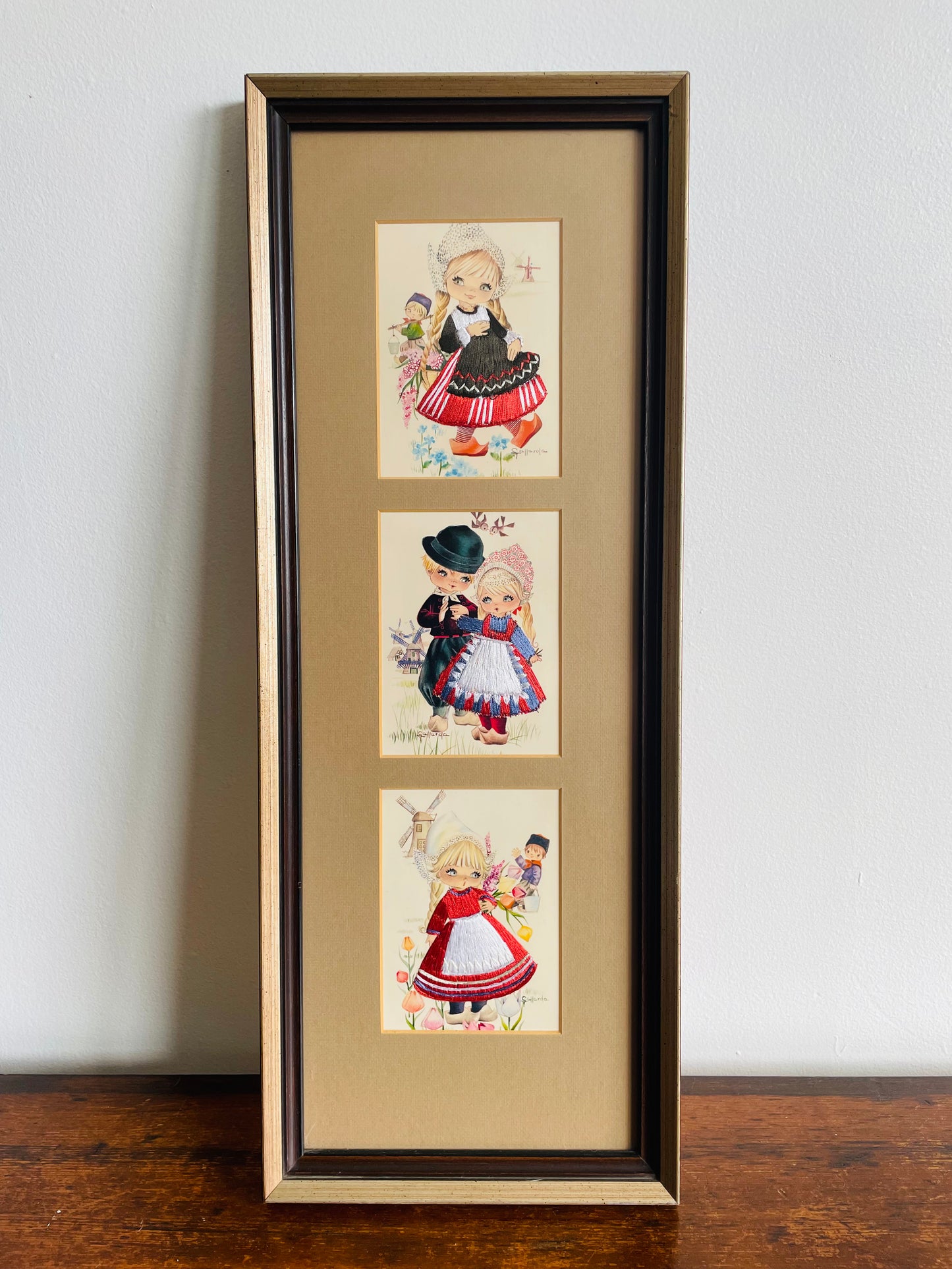 Vintage Fallarda Framed Prints with Embroidery Details - Dutch Children