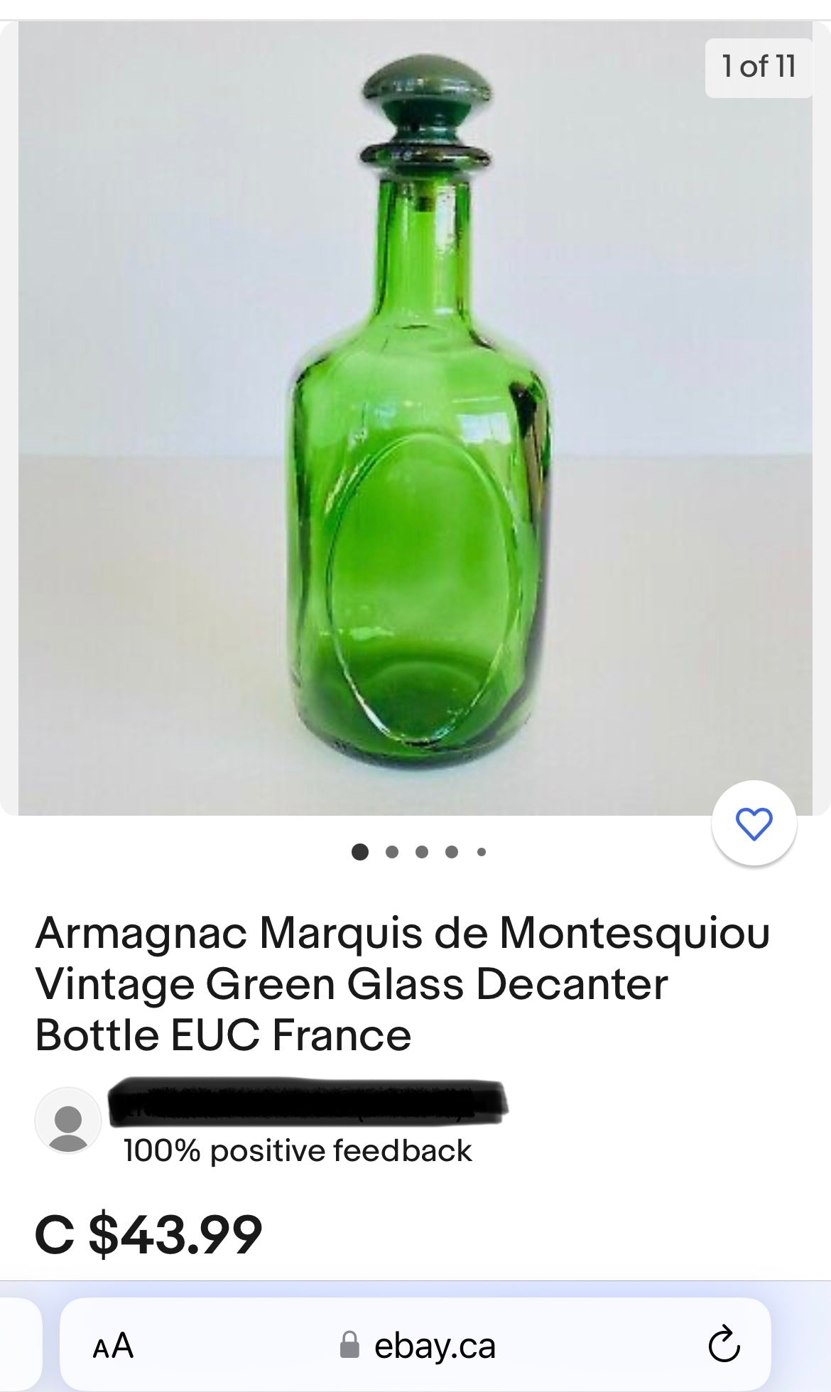 1960s/70s Marquis De Montesquiou Armagnac French Brandy Green Glass Bottle